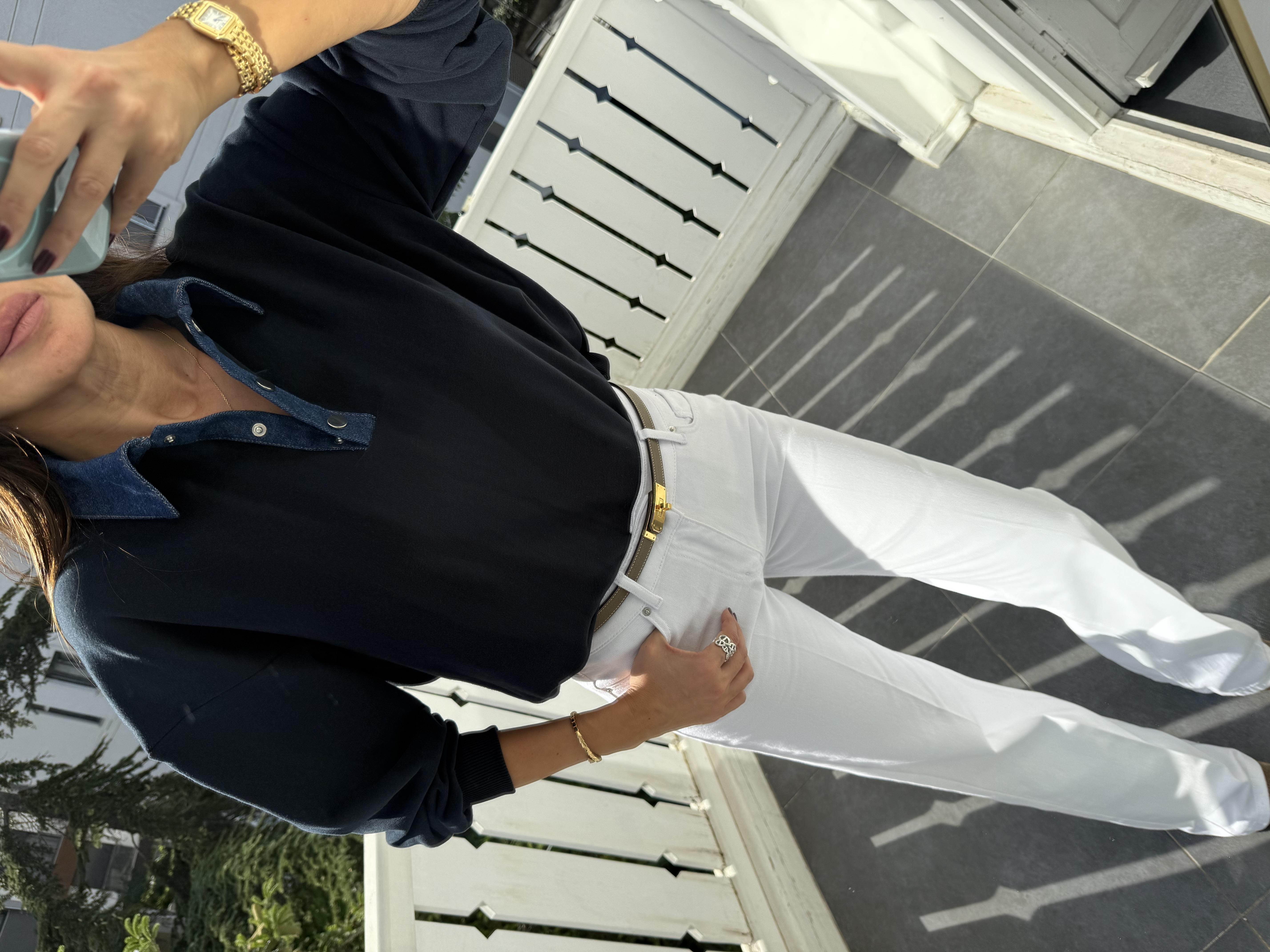 Lacivert Denim Polo Yaka Sweatshirt