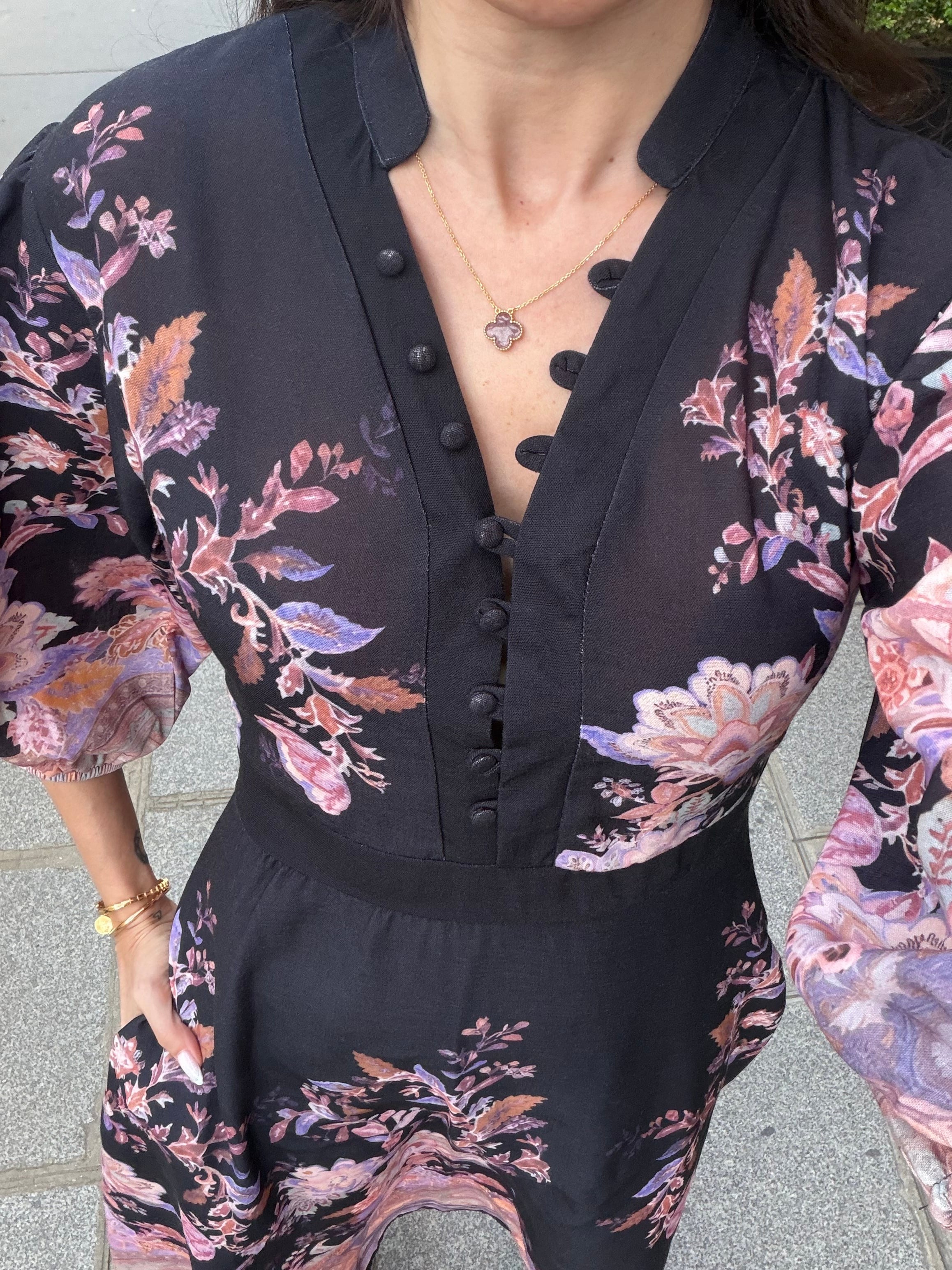 Lacivert Hakim Yaka Desenli Yarım Kol Elbise