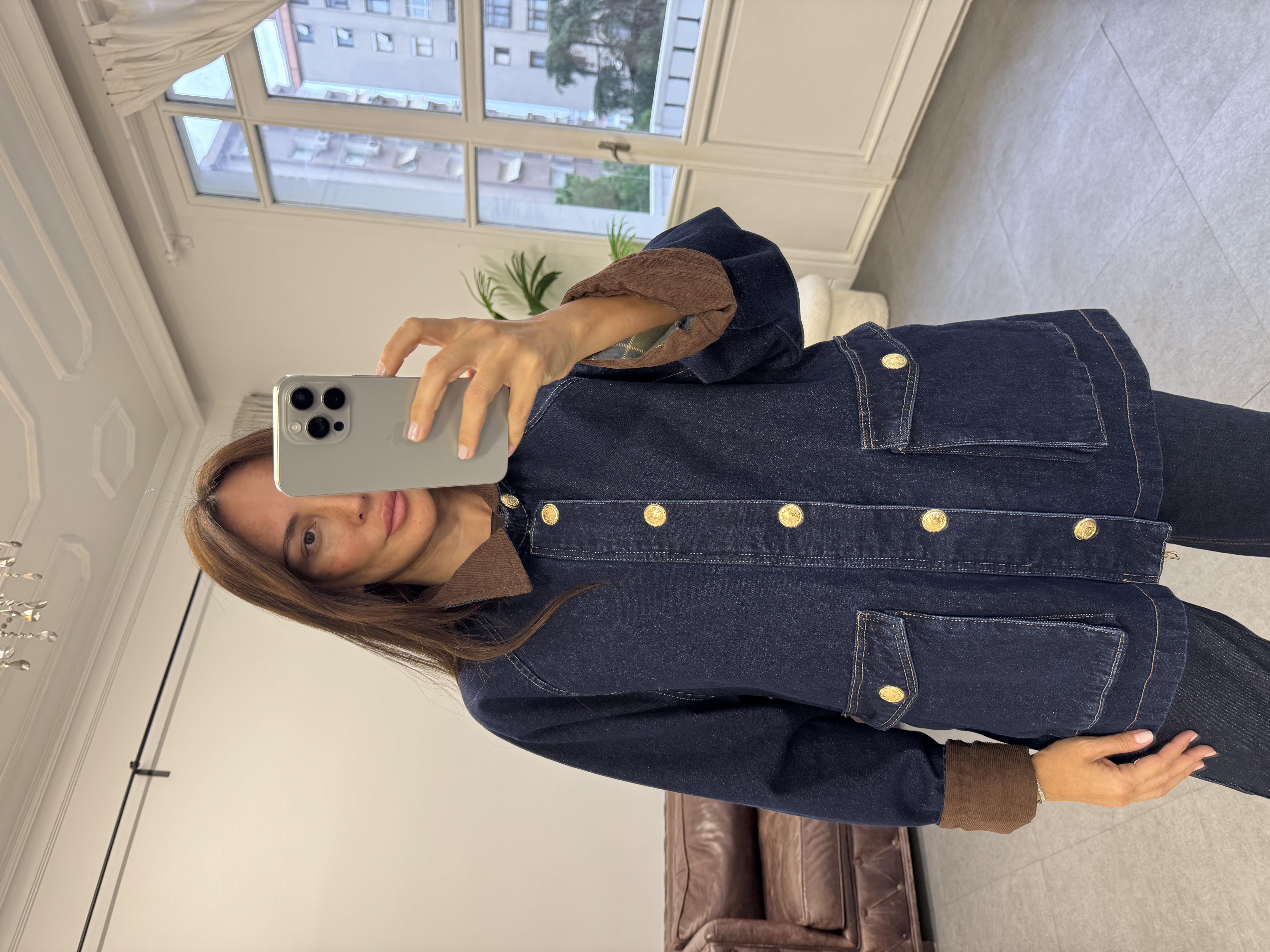 Lacivert Kadife Yaka Ceket Denim