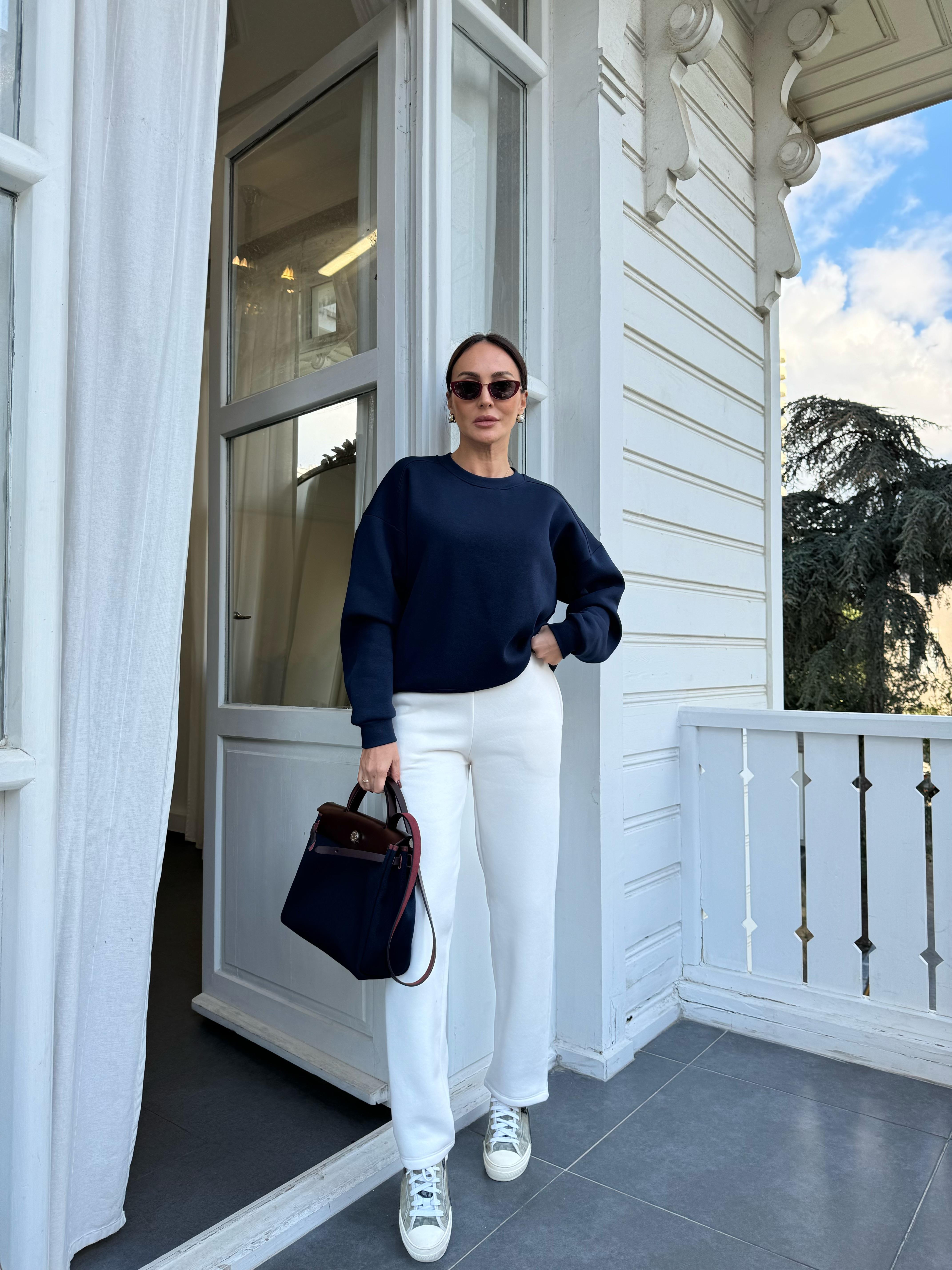 Lacivert Kanallı Düz Sweat