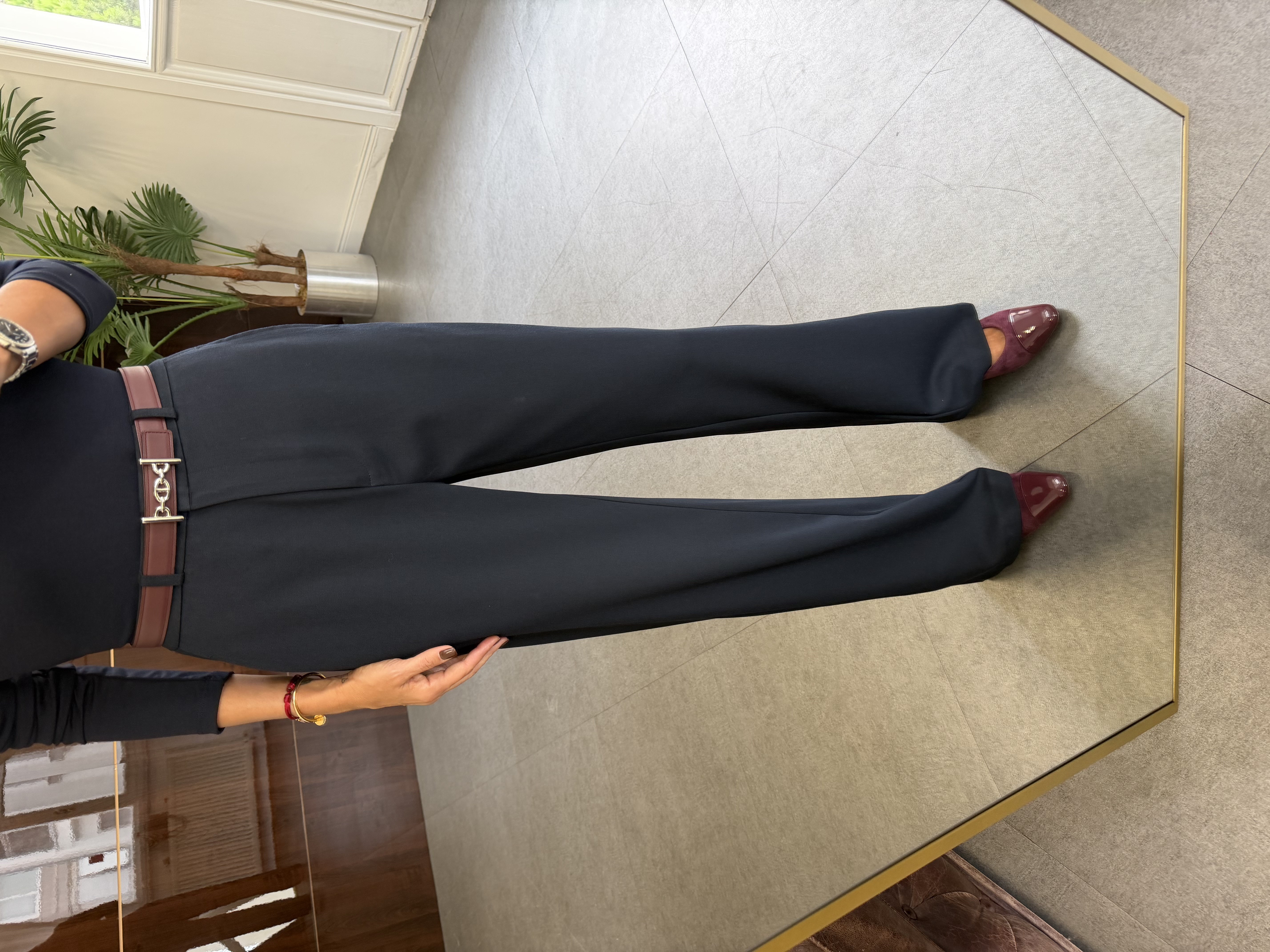Lacivert Kancalı Wide Leg Kumaş Pantolon