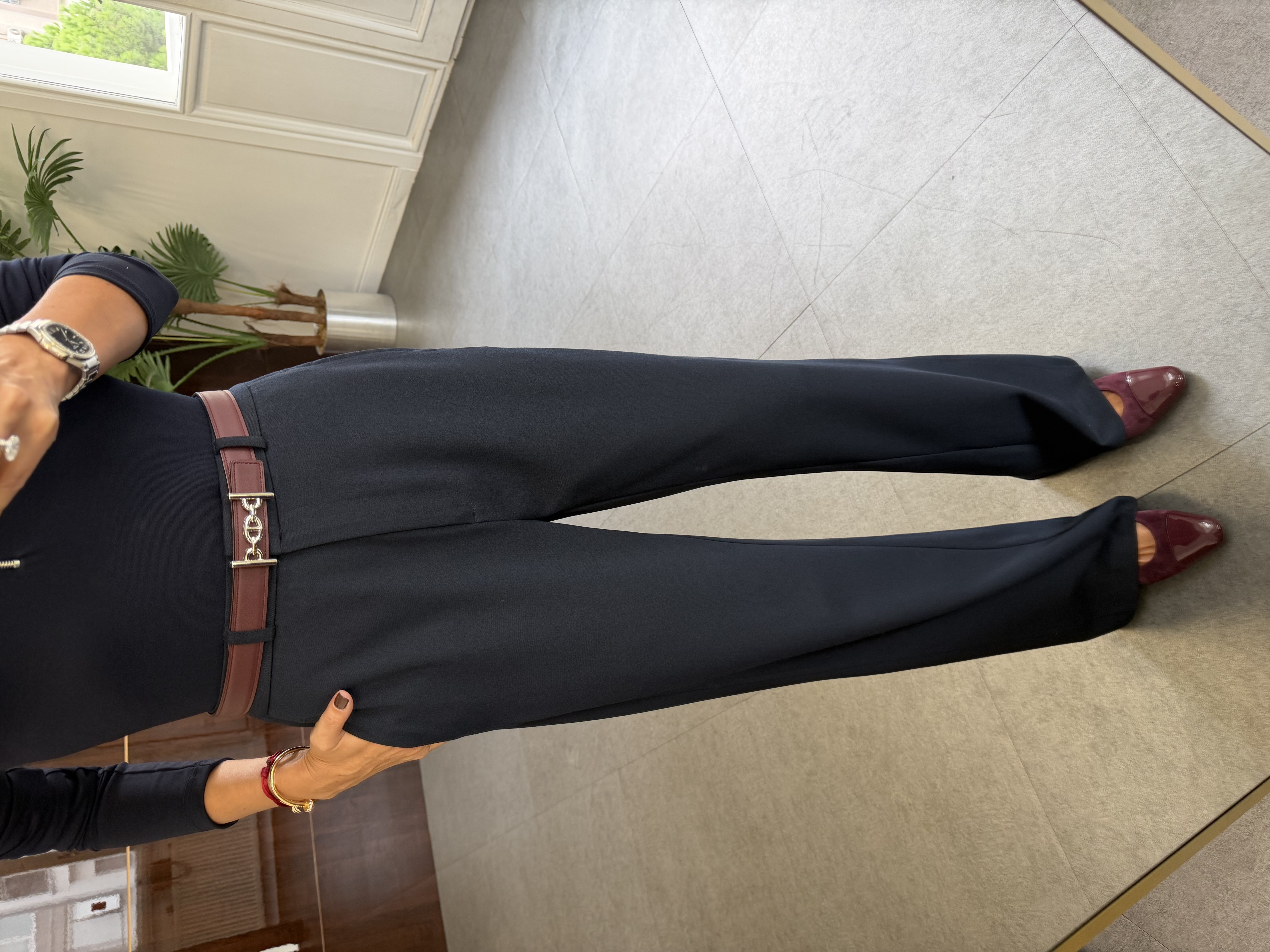 Lacivert Kancalı Wide Leg Kumaş Pantolon