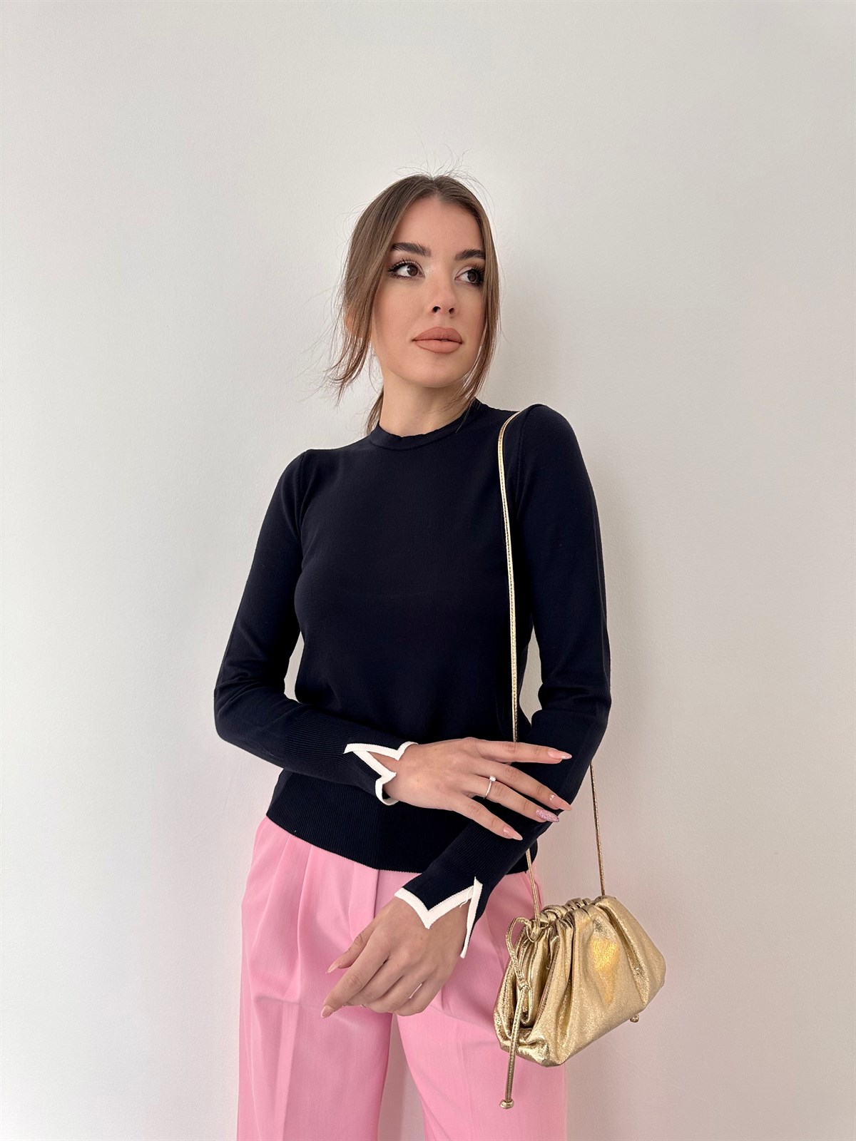 Lacivert Kol Yırtmaçlı Basic Triko