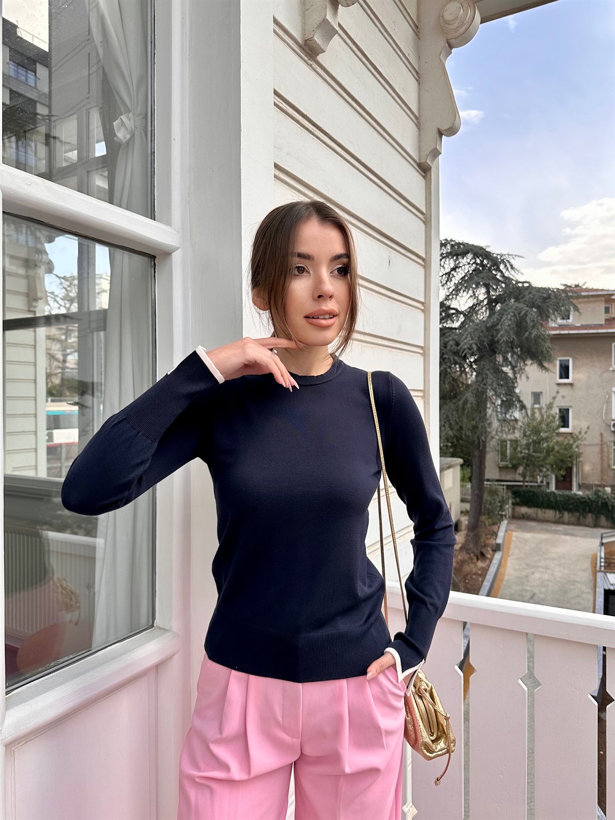 Lacivert Kol Yırtmaçlı Basic Triko