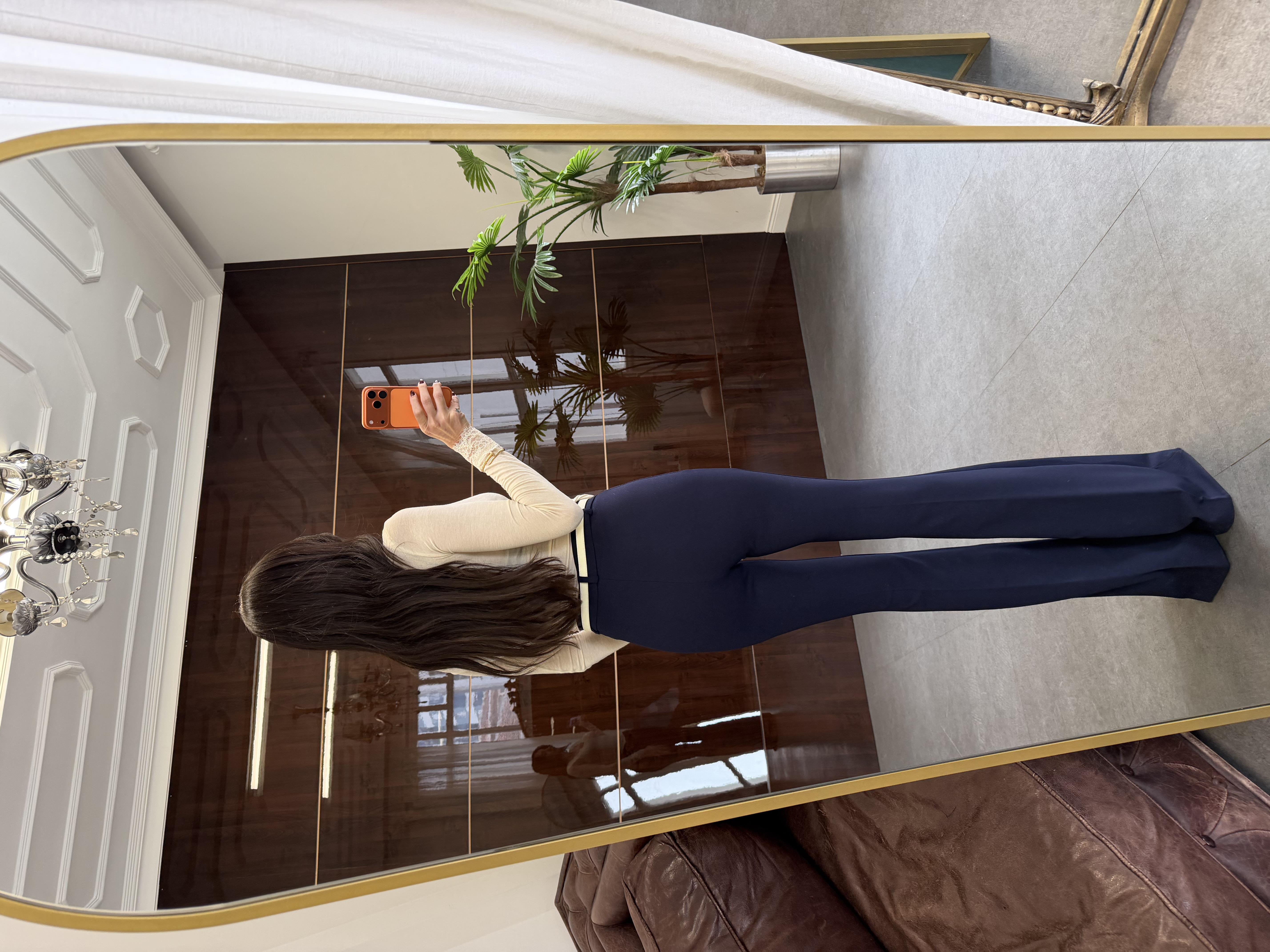 Lacivert Likralı İspanyol Paça Kumaş Pantolon