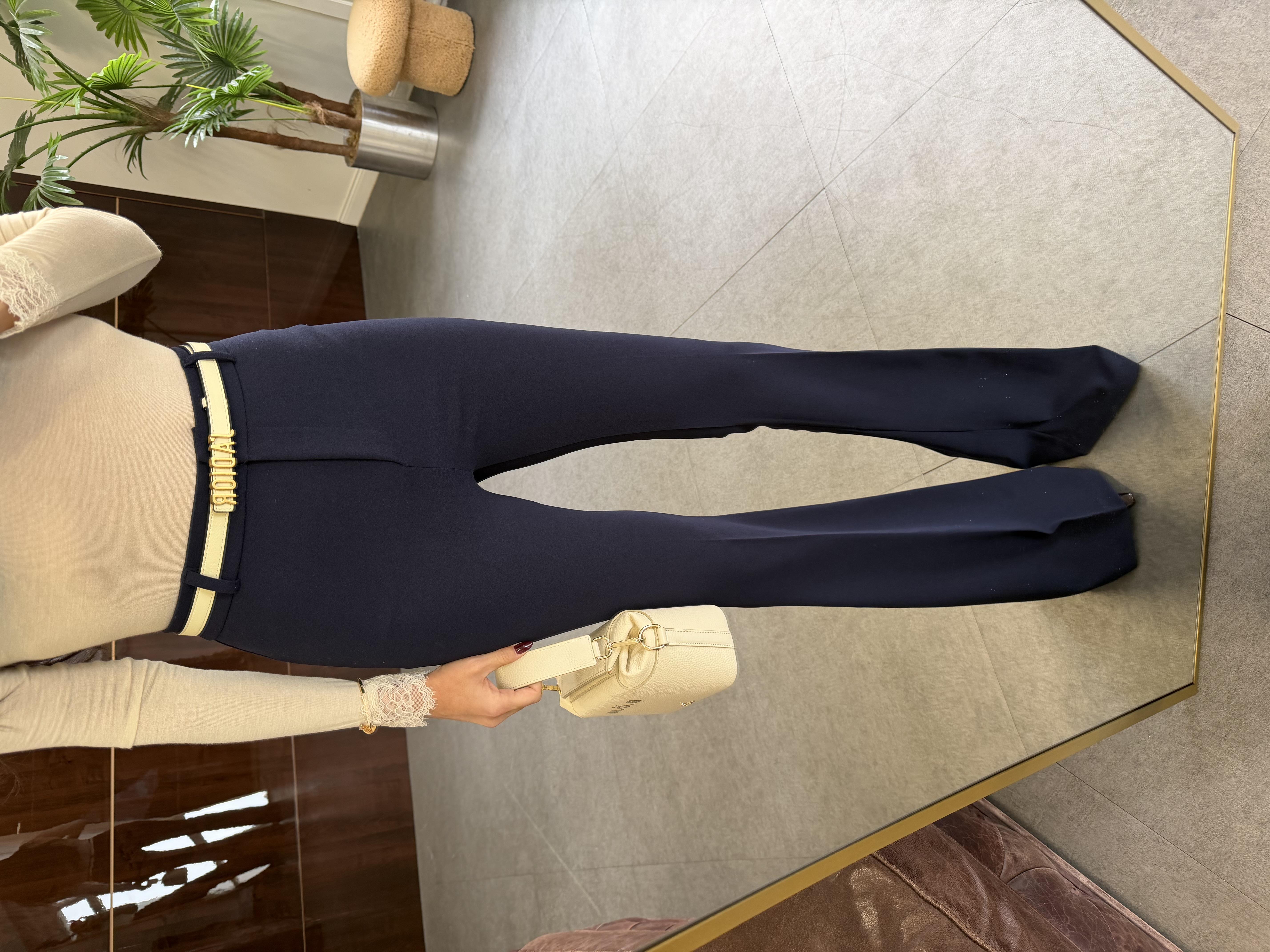 Lacivert Likralı İspanyol Paça Kumaş Pantolon