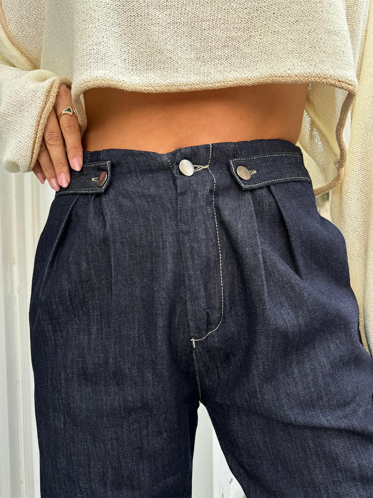 Lacivert Denim Palazzo Pantolon