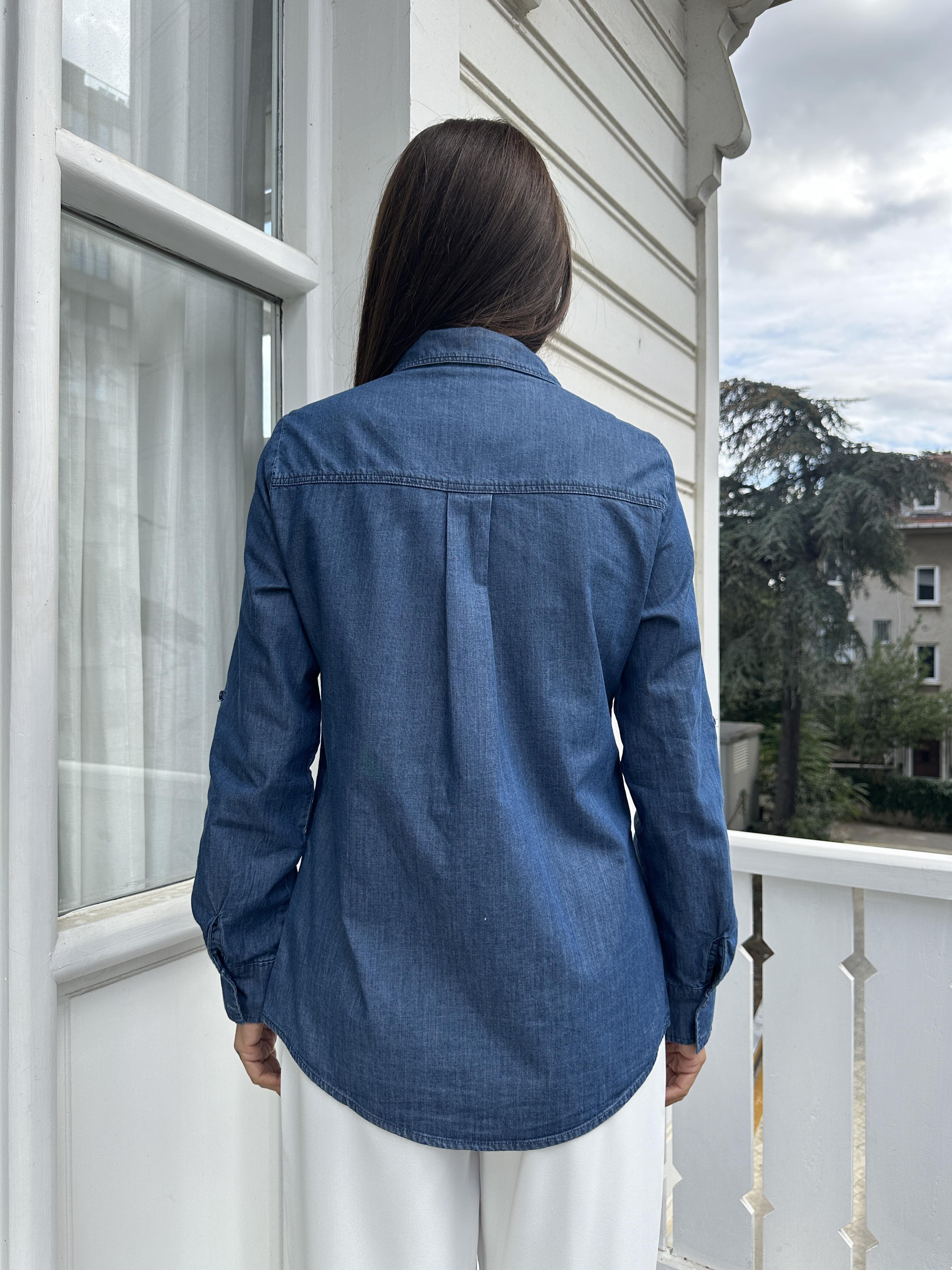 Lacivert Pullu Jean Gömlek