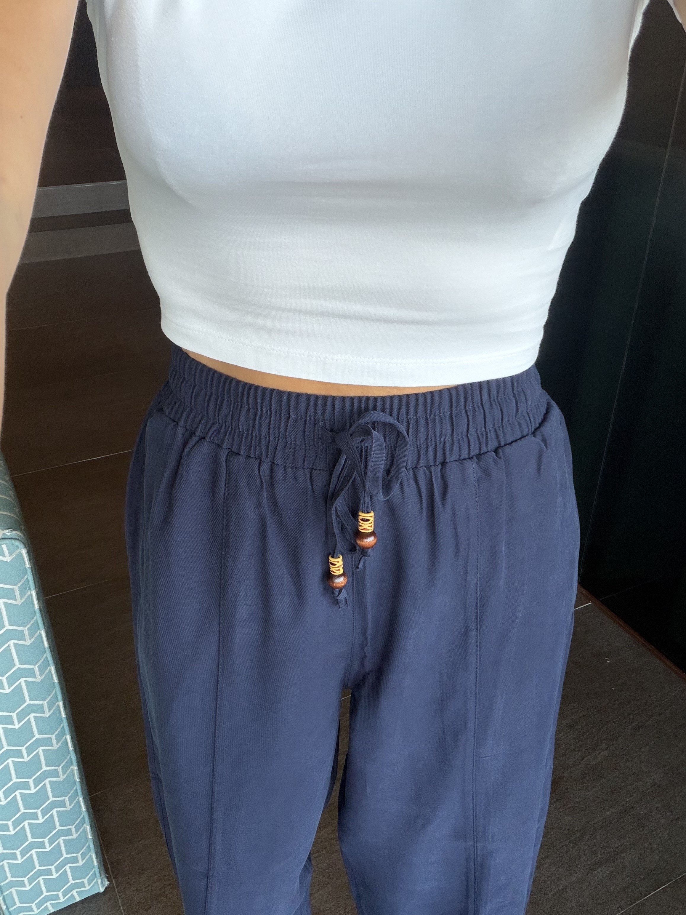 Lacivert Tencel Bağcıklı Kumaş Pantolon