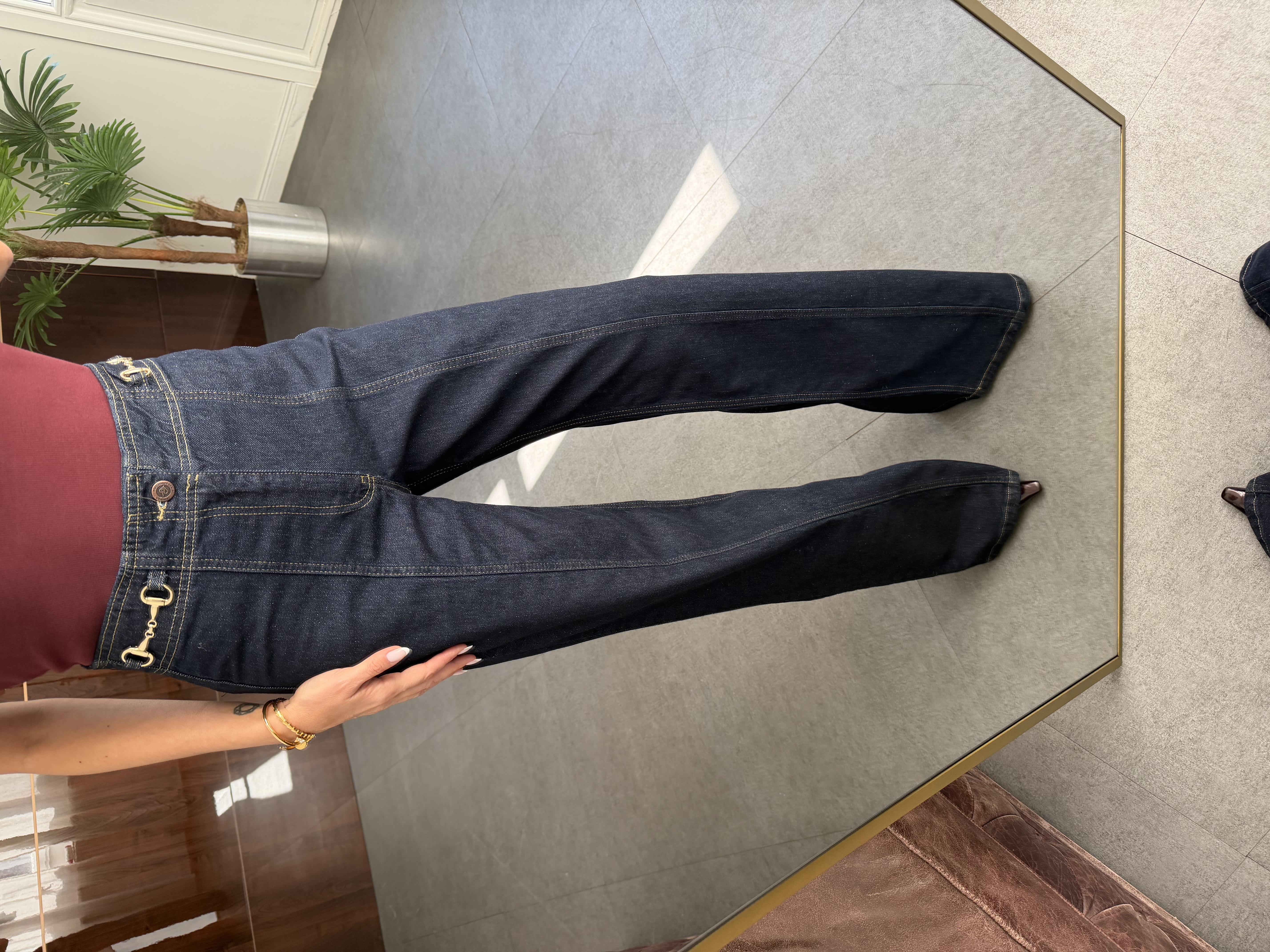 Lacivert Tokalı Wide Leg Jean Pantolon