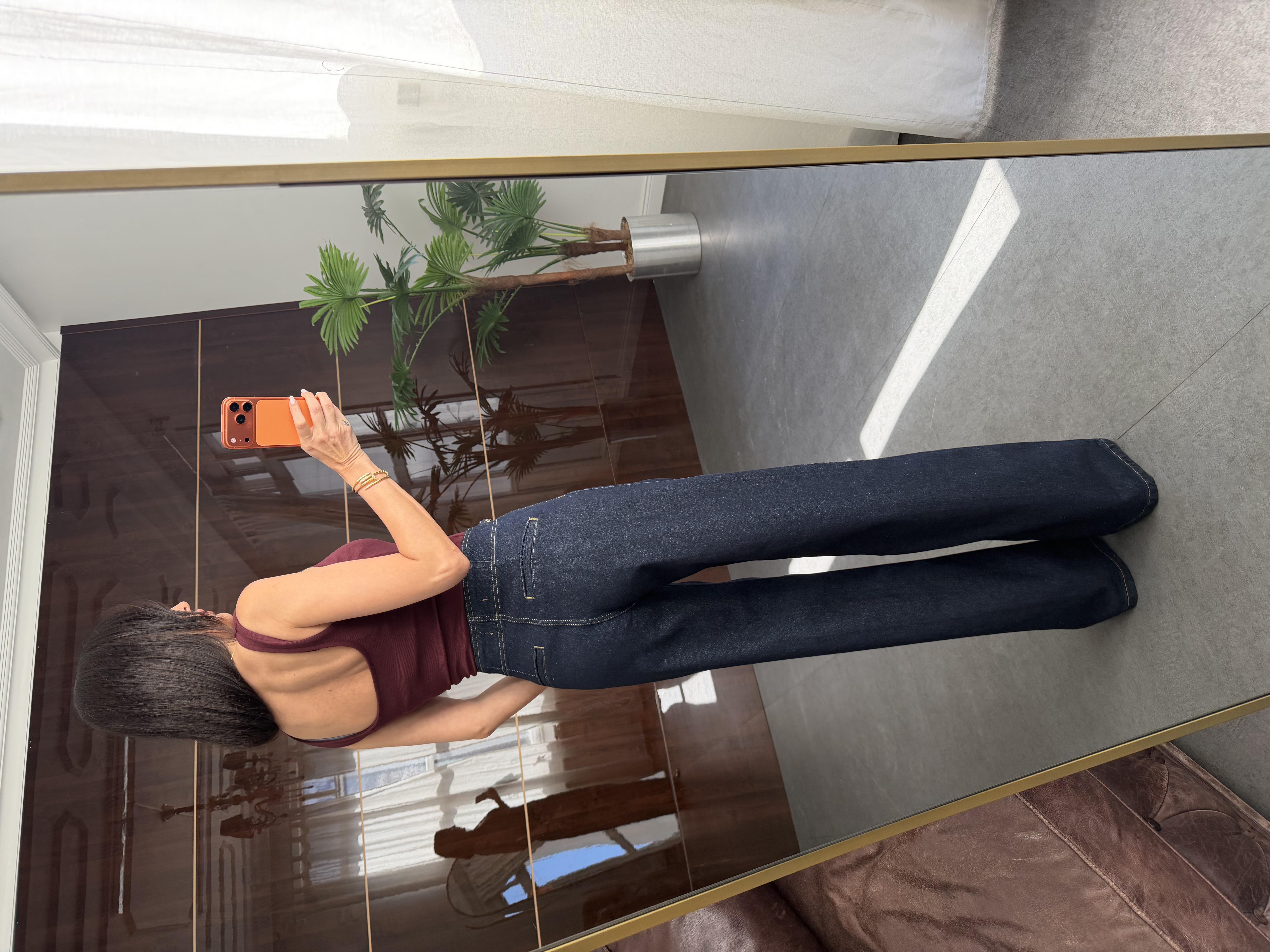 Lacivert Tokalı Wide Leg Jean Pantolon
