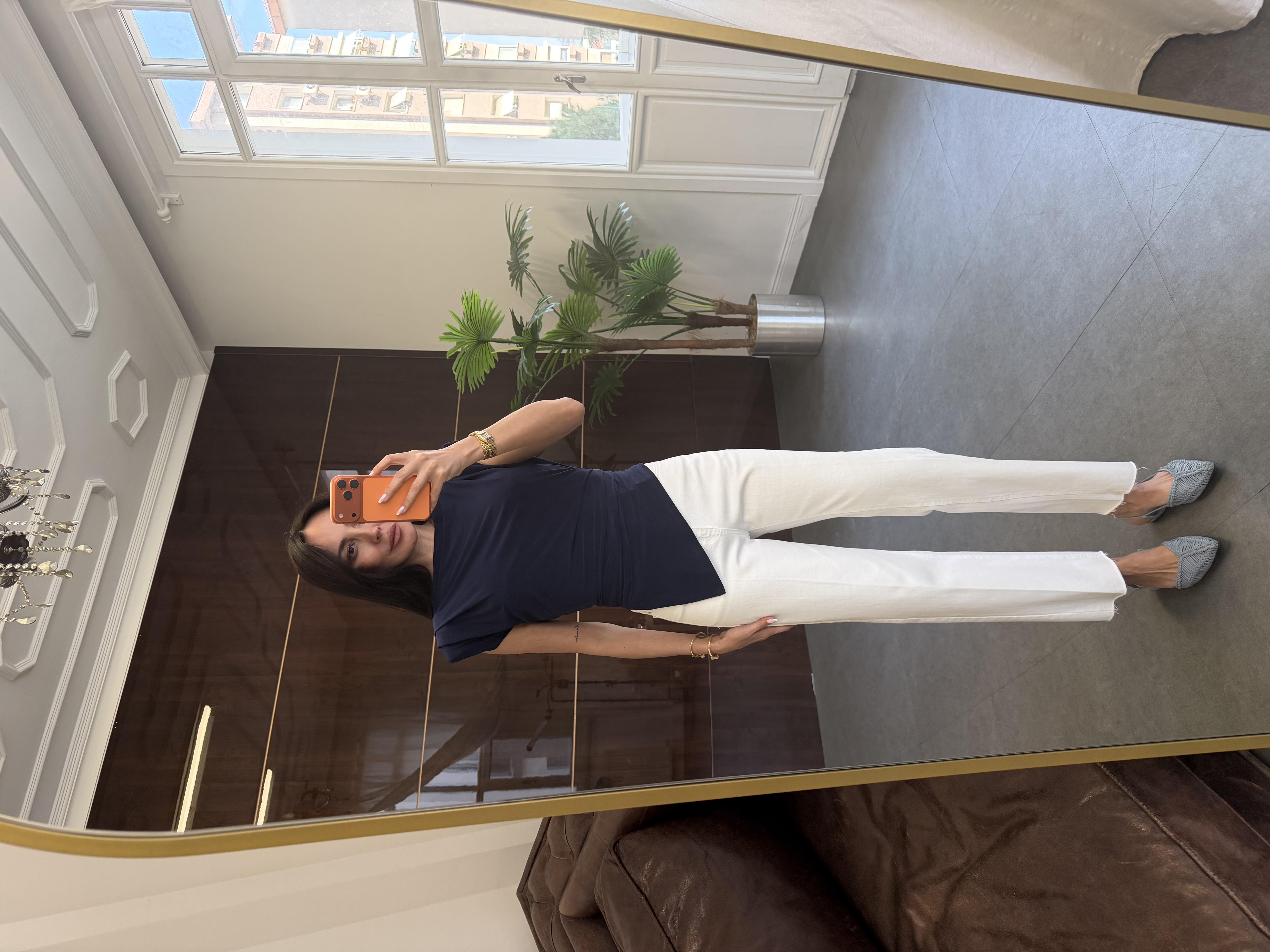 Lacivert Vatkalı Pileli Bluz