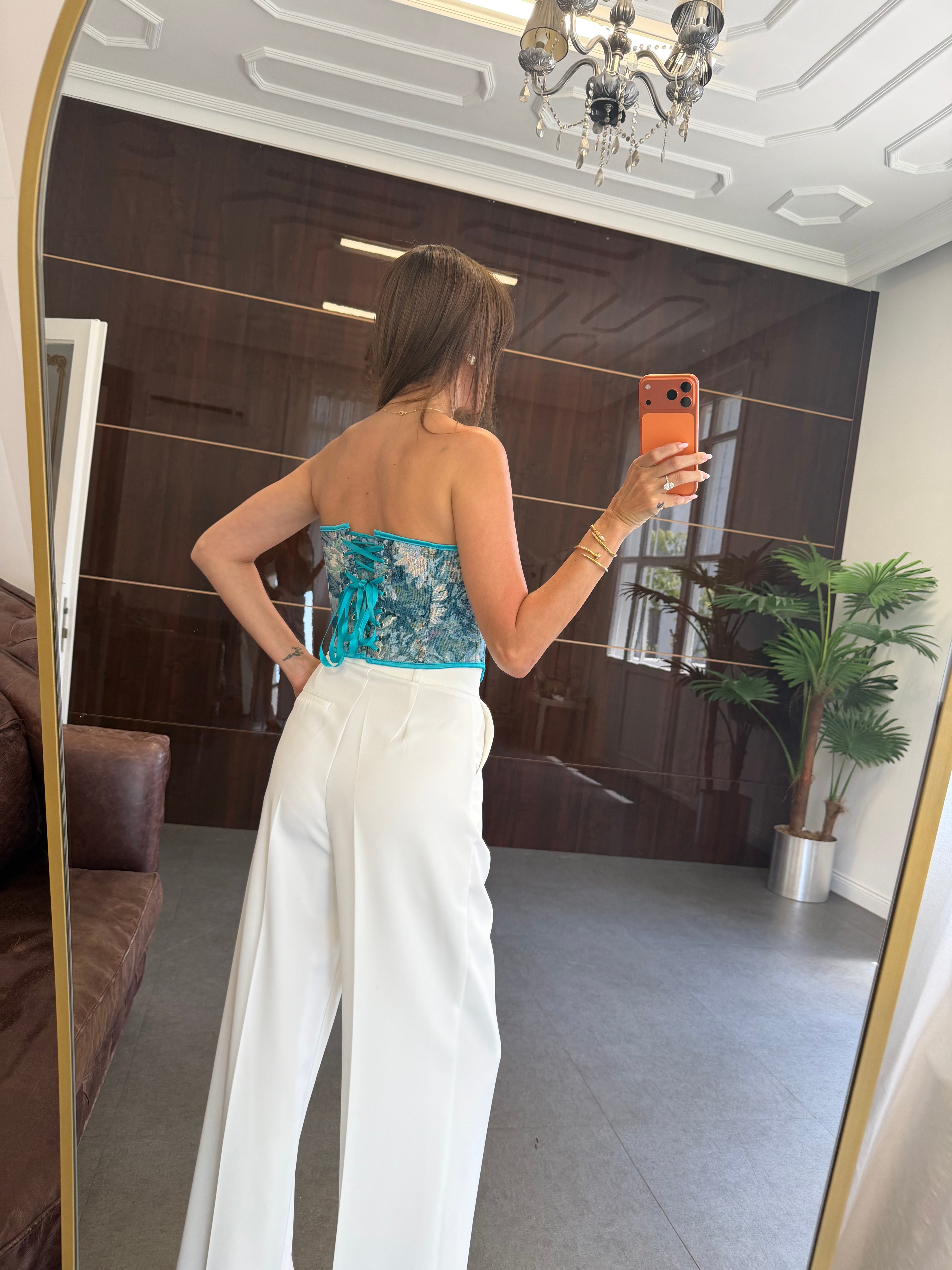 Mavi Çıtçıtlı Korse Bluz