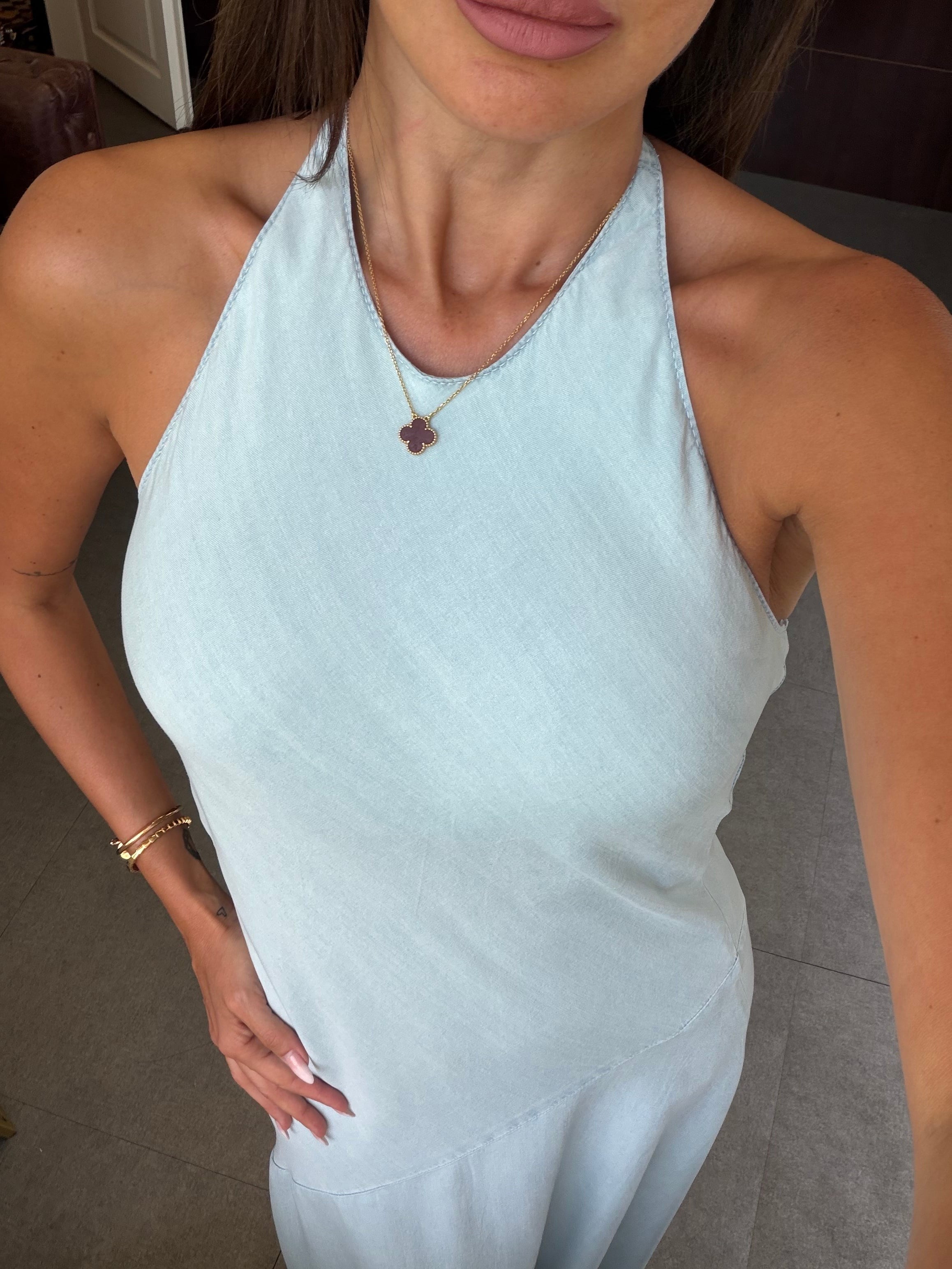 Mavi Çıtçıtlı Tencel Elbise