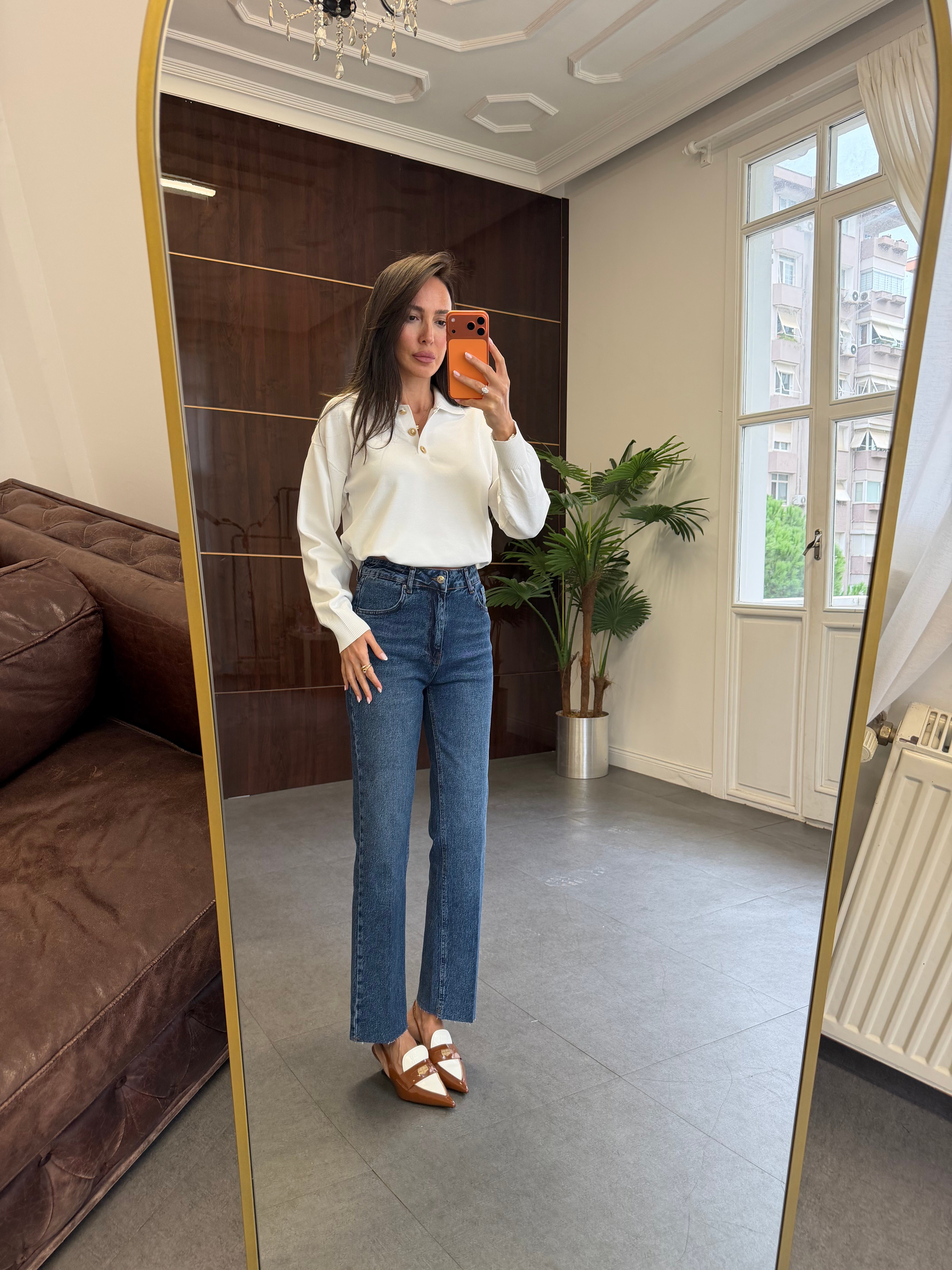 Mavi Çizgi Ütü Straight Jean Pantolon