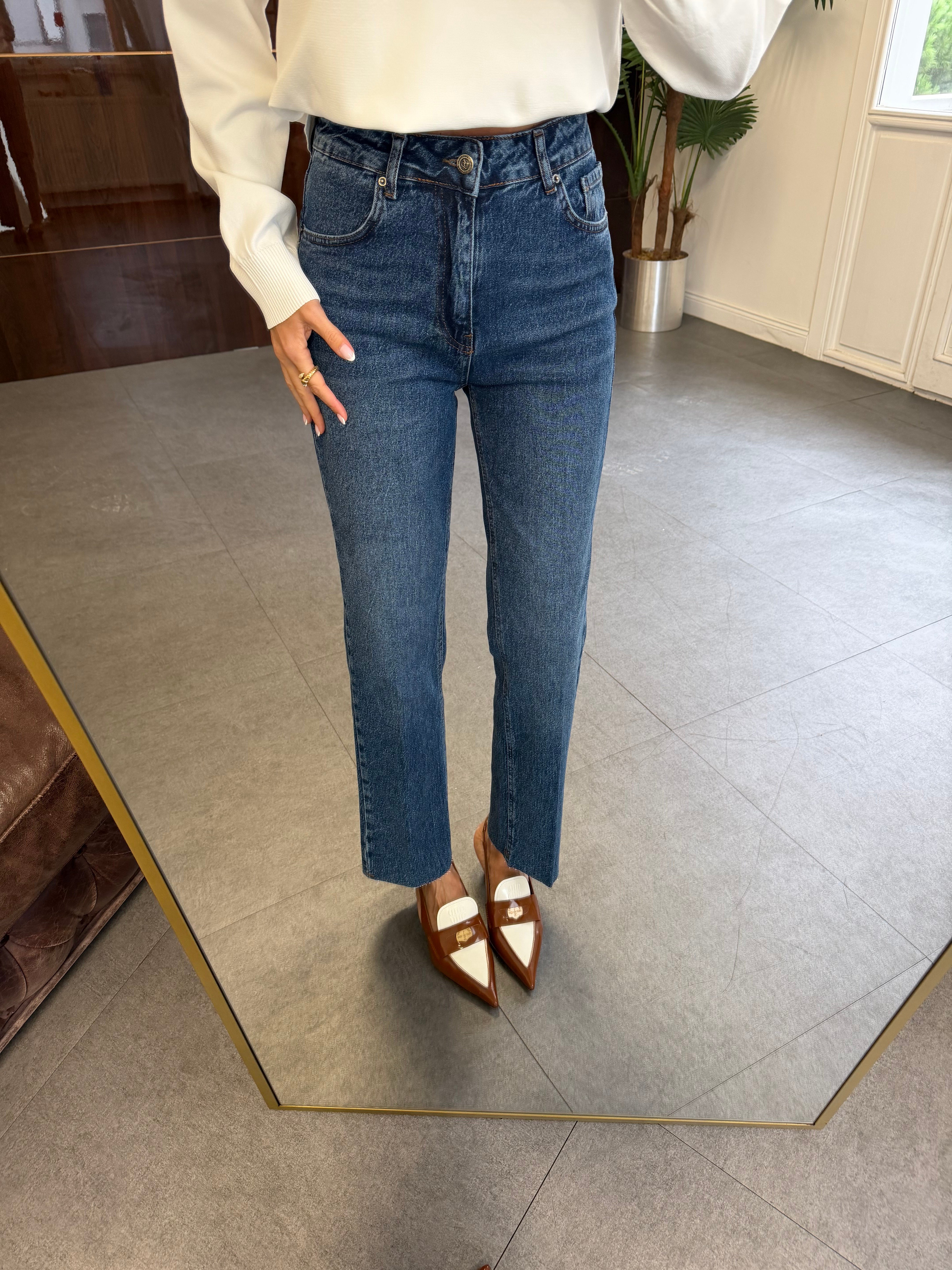 Mavi Çizgi Ütü Straight Jean Pantolon