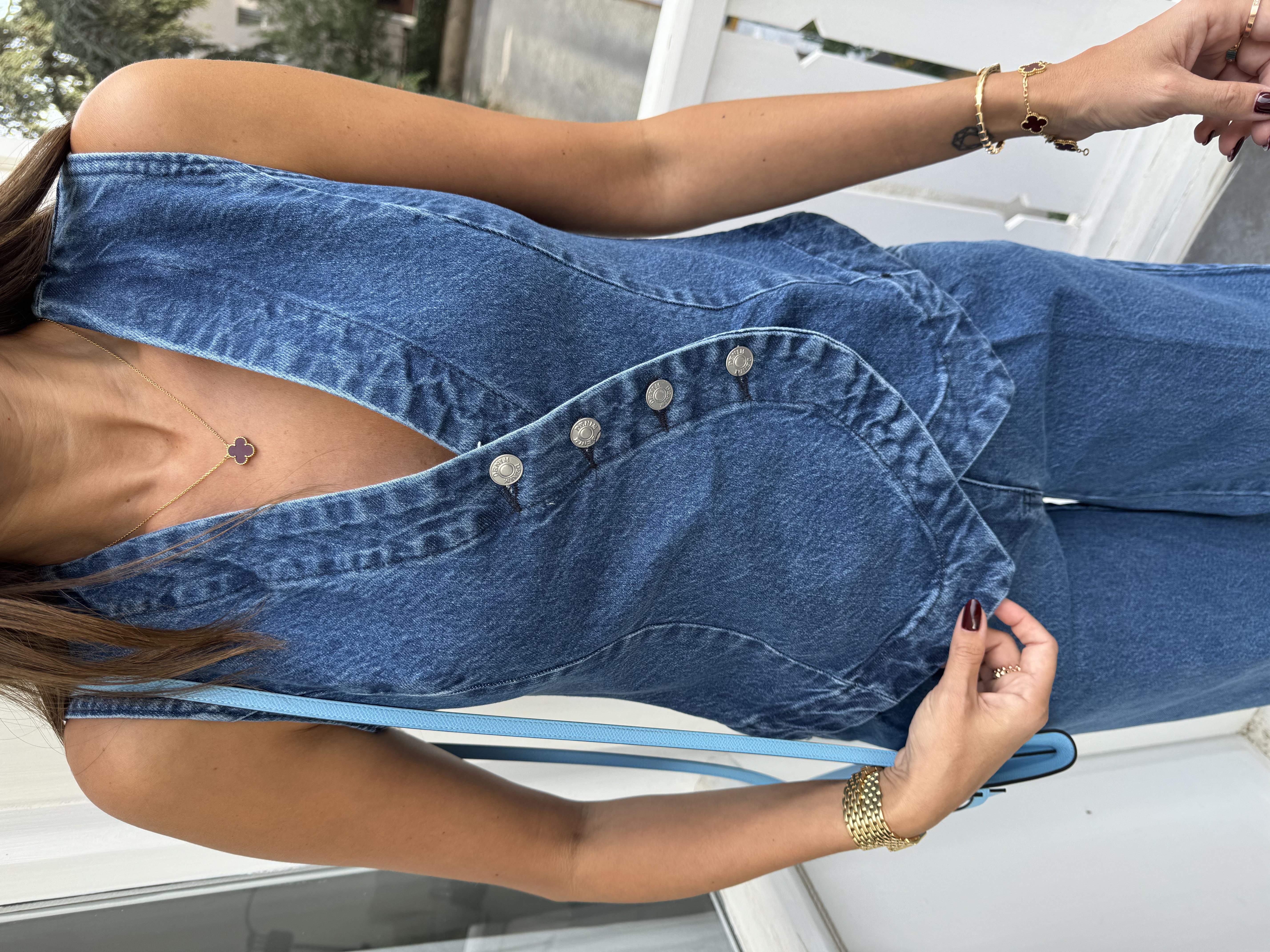 Mavi Denim Yelek Pantolon Takım