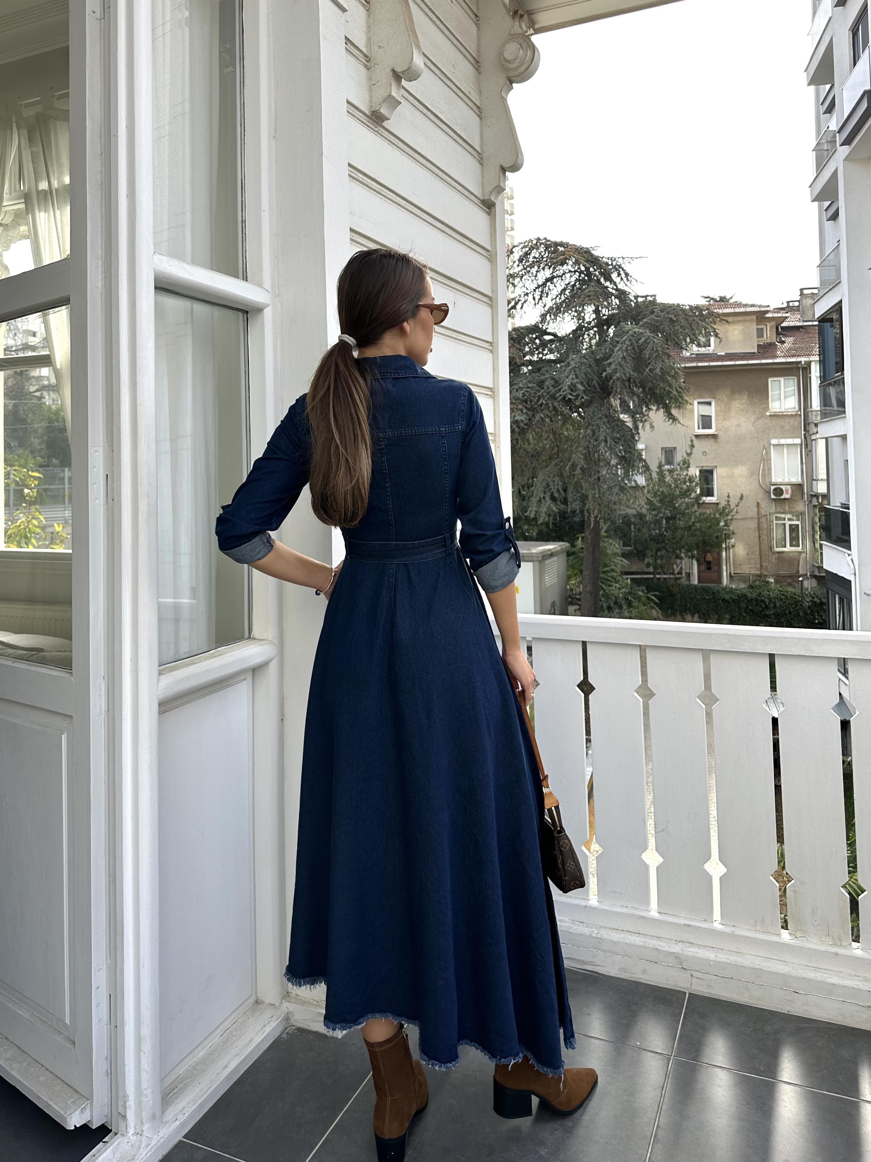 Mavi Kloş Jean Elbise