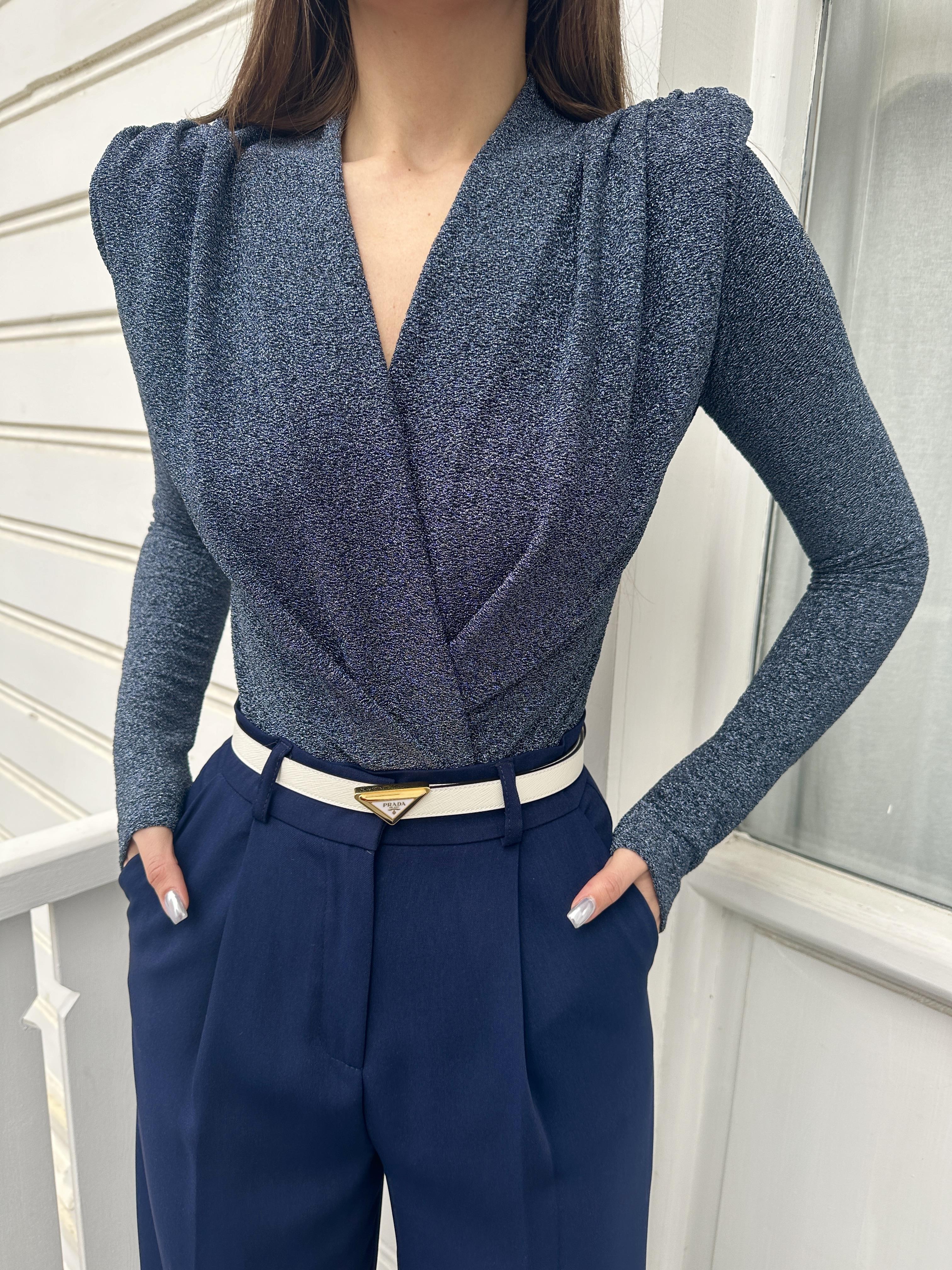 Mavi Simli Vatkalı Bodysuit