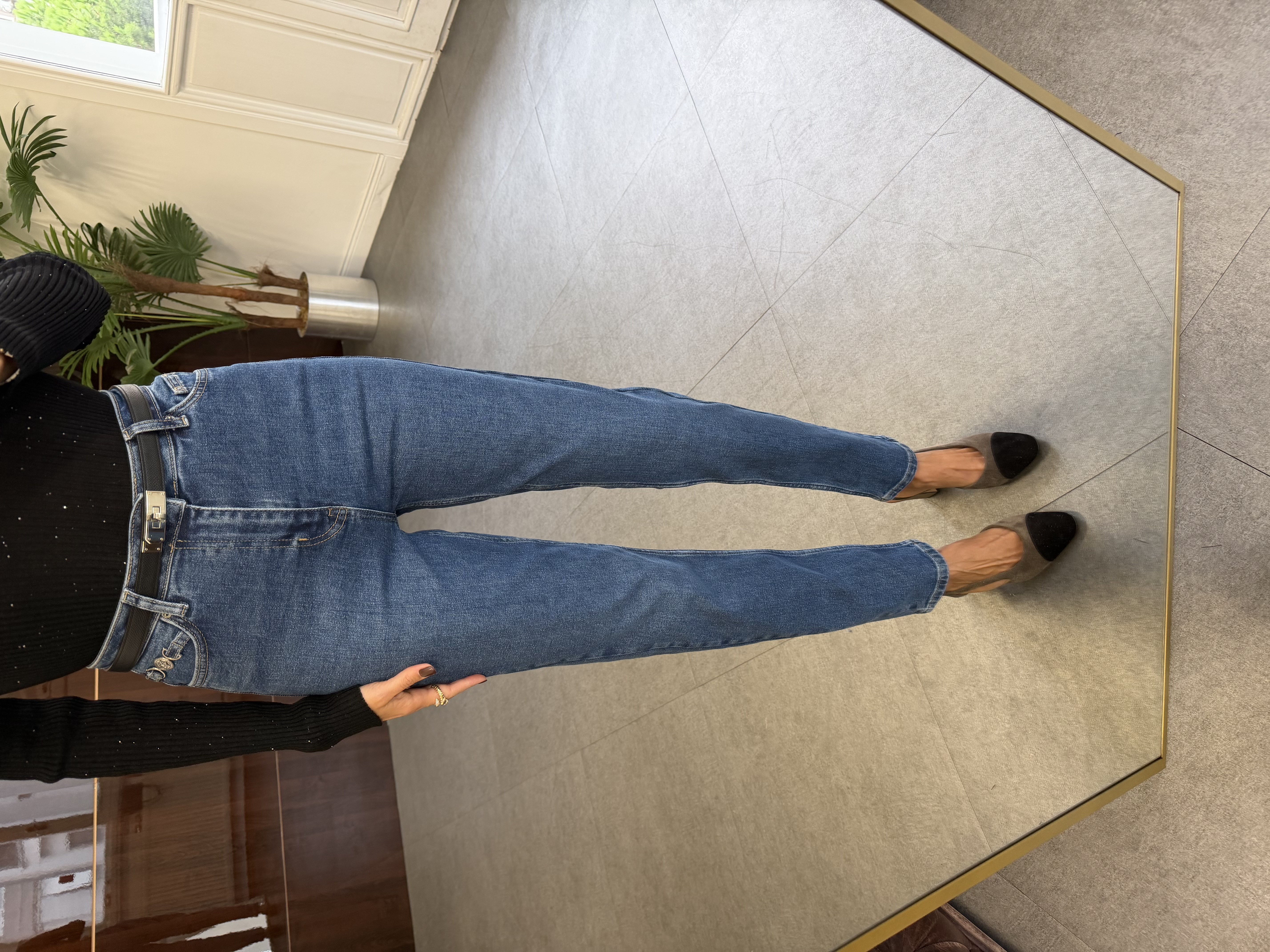 Mavi Tokalı Mom Jean Pantolon