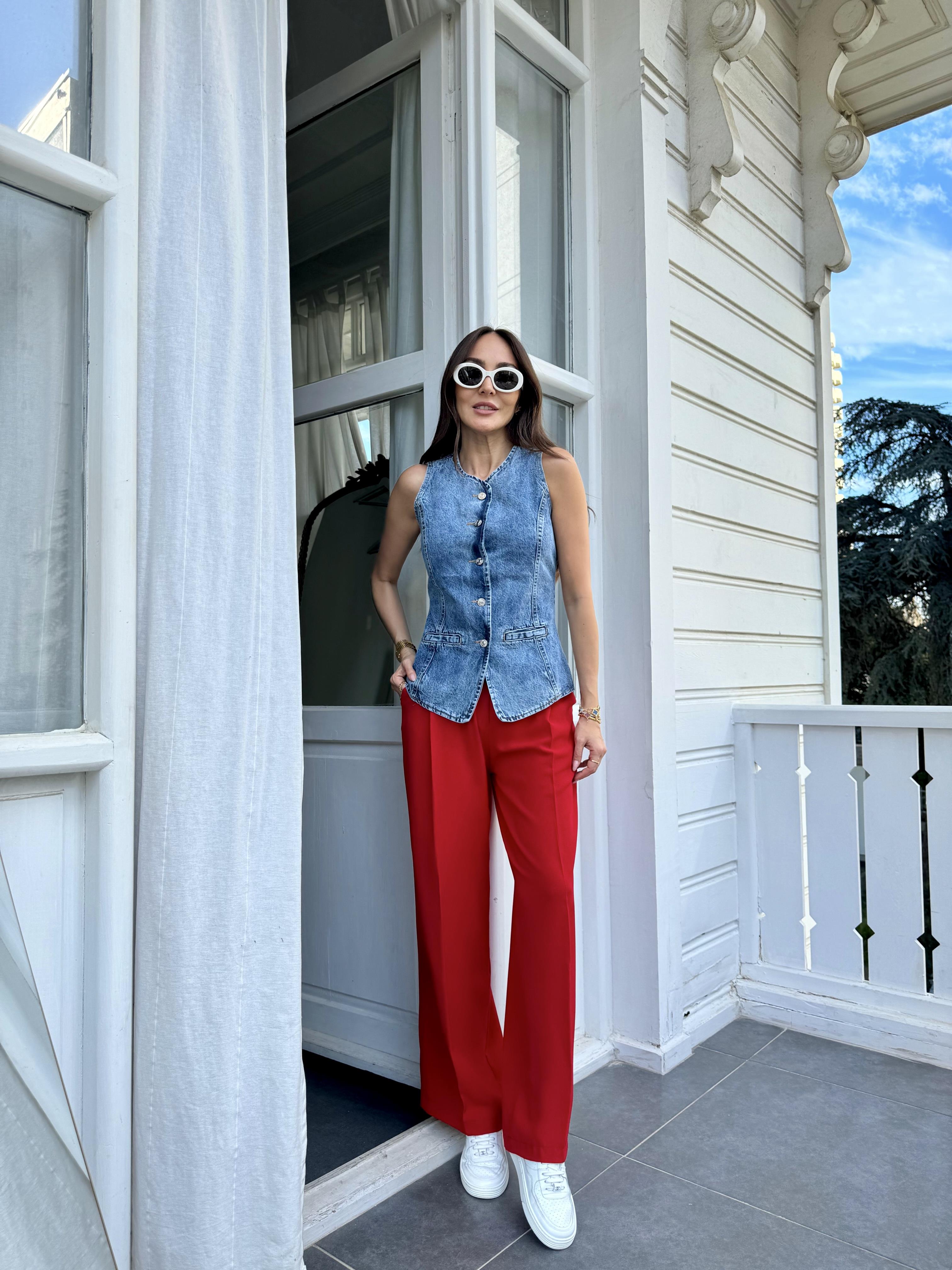 Mavi Yıkamalı Kot Yelek