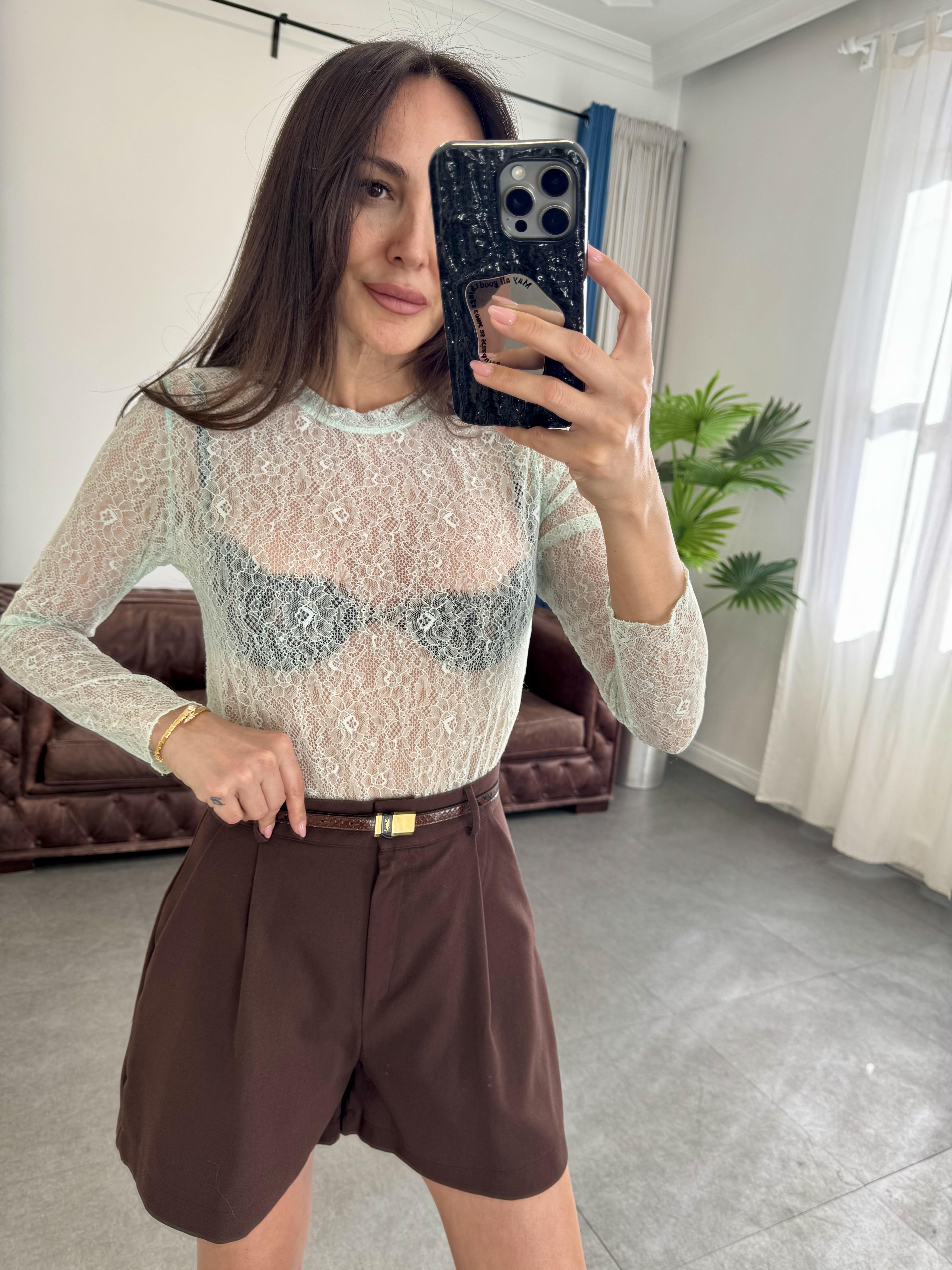 Mint Yeşil Dantel Bluz