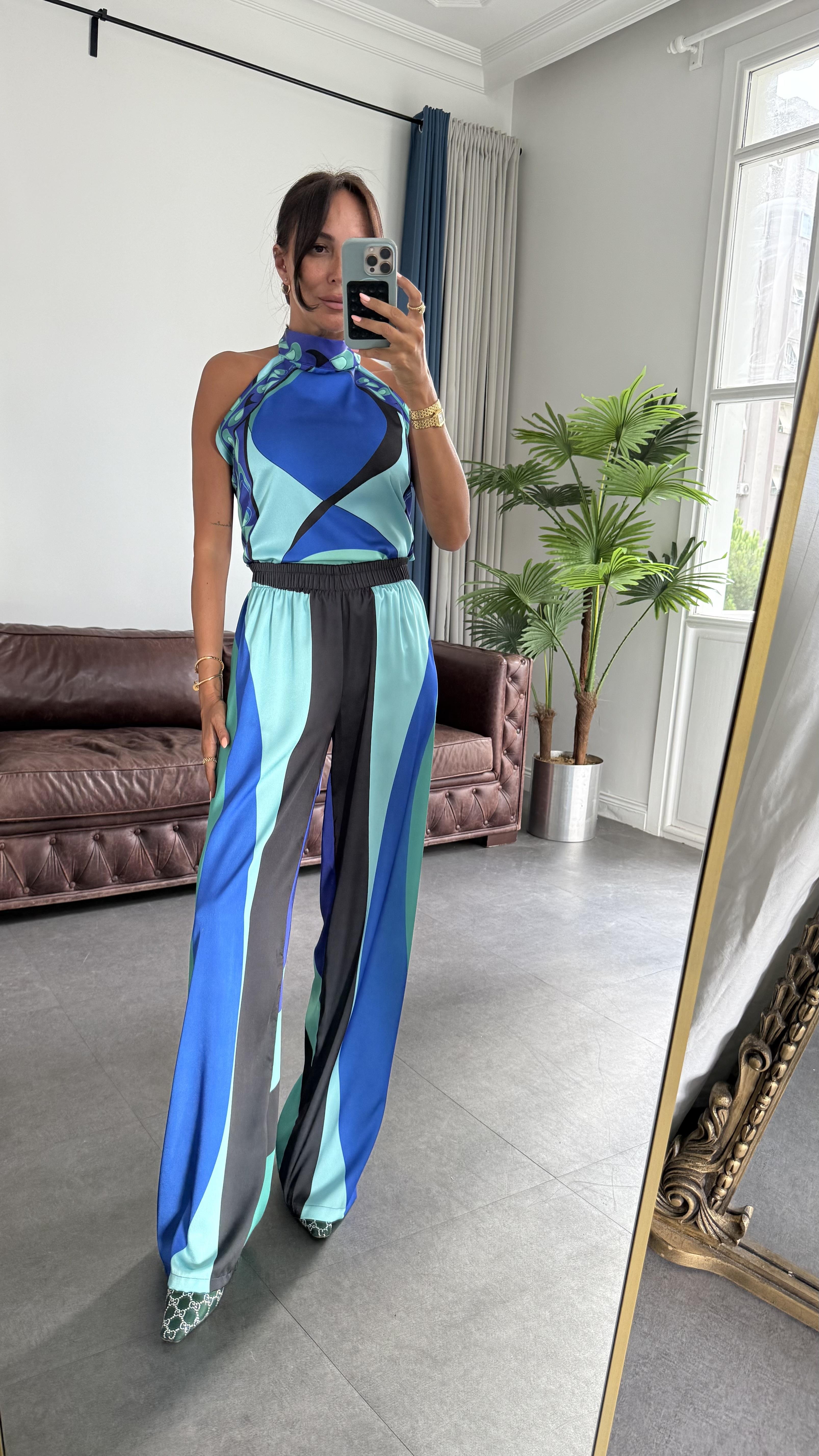 Mor Desenli Puka Kadın Takım