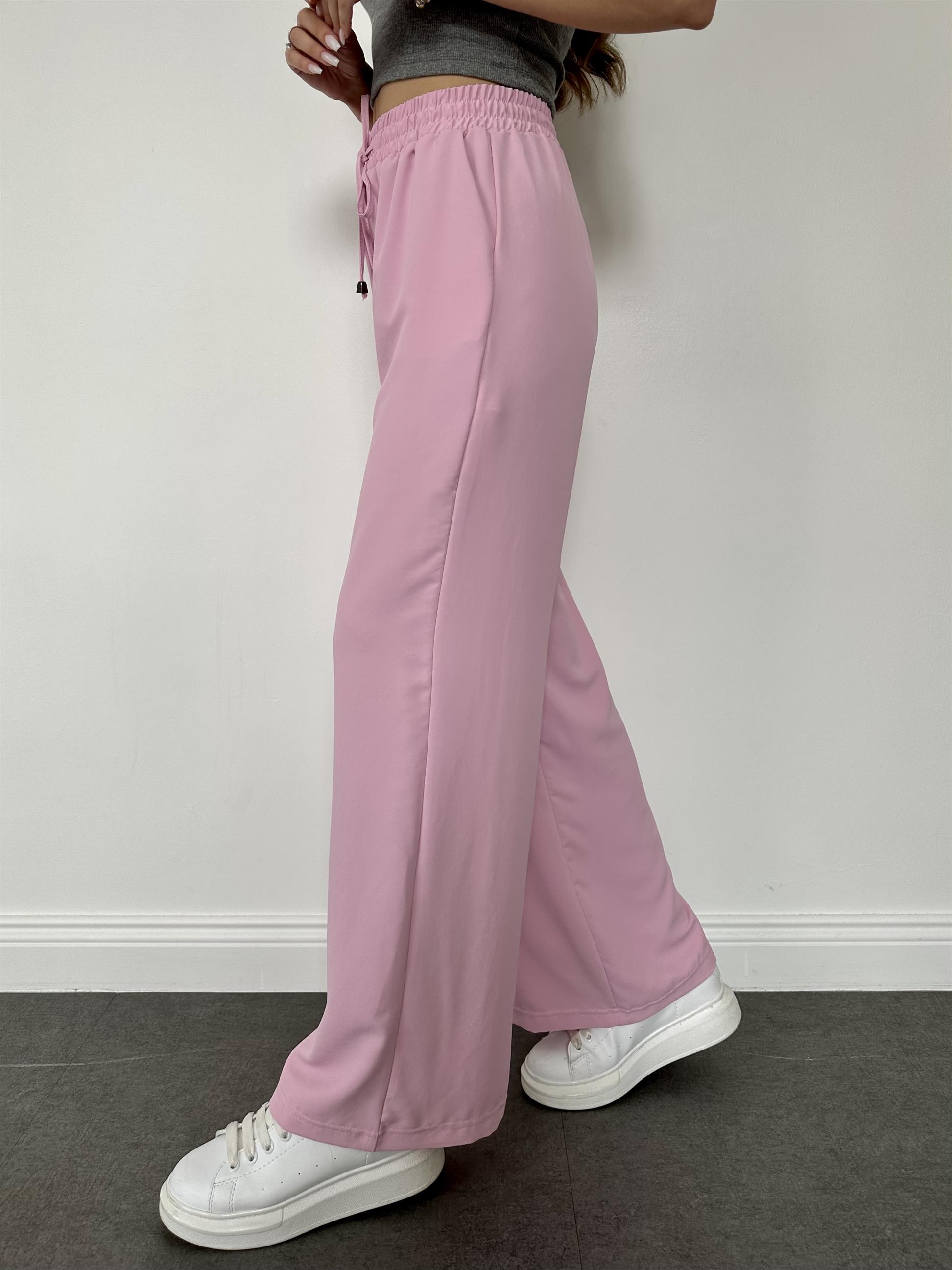 Pembe Beli Lastikli Geniş Paça Pantolon