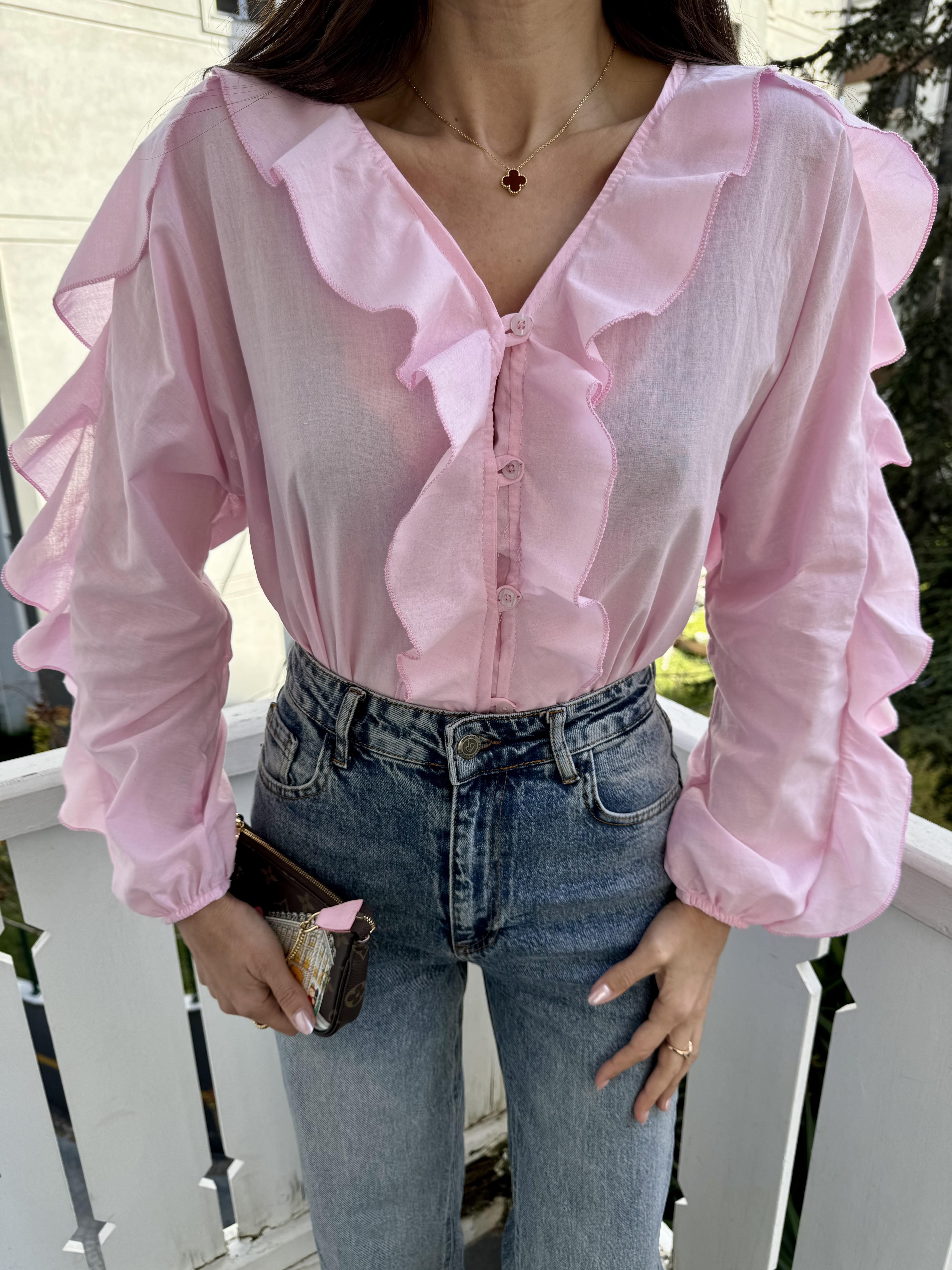 Pembe Fırfırlı Gömlek