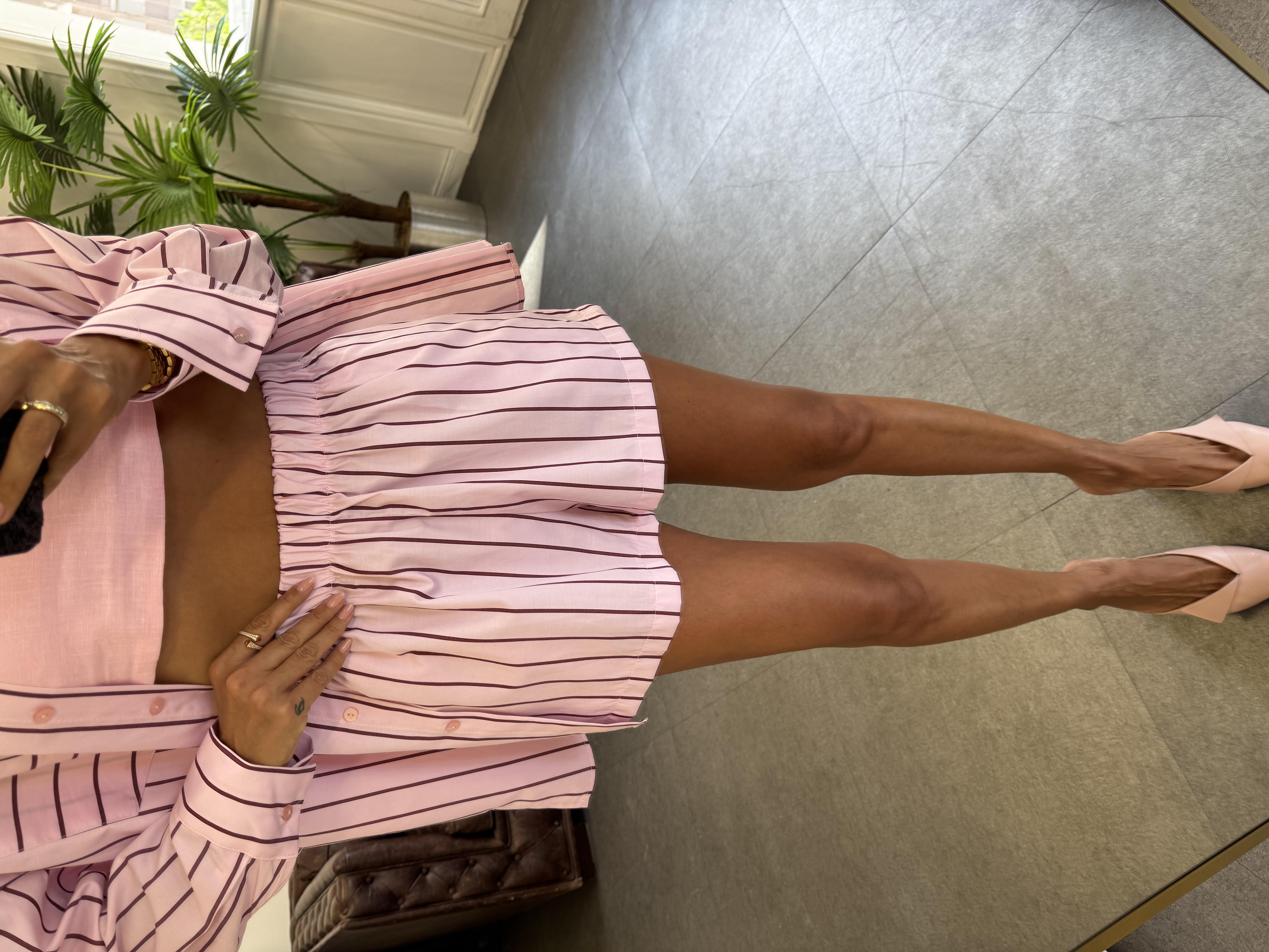 Pembe Glam Çizgili Kadın Takım