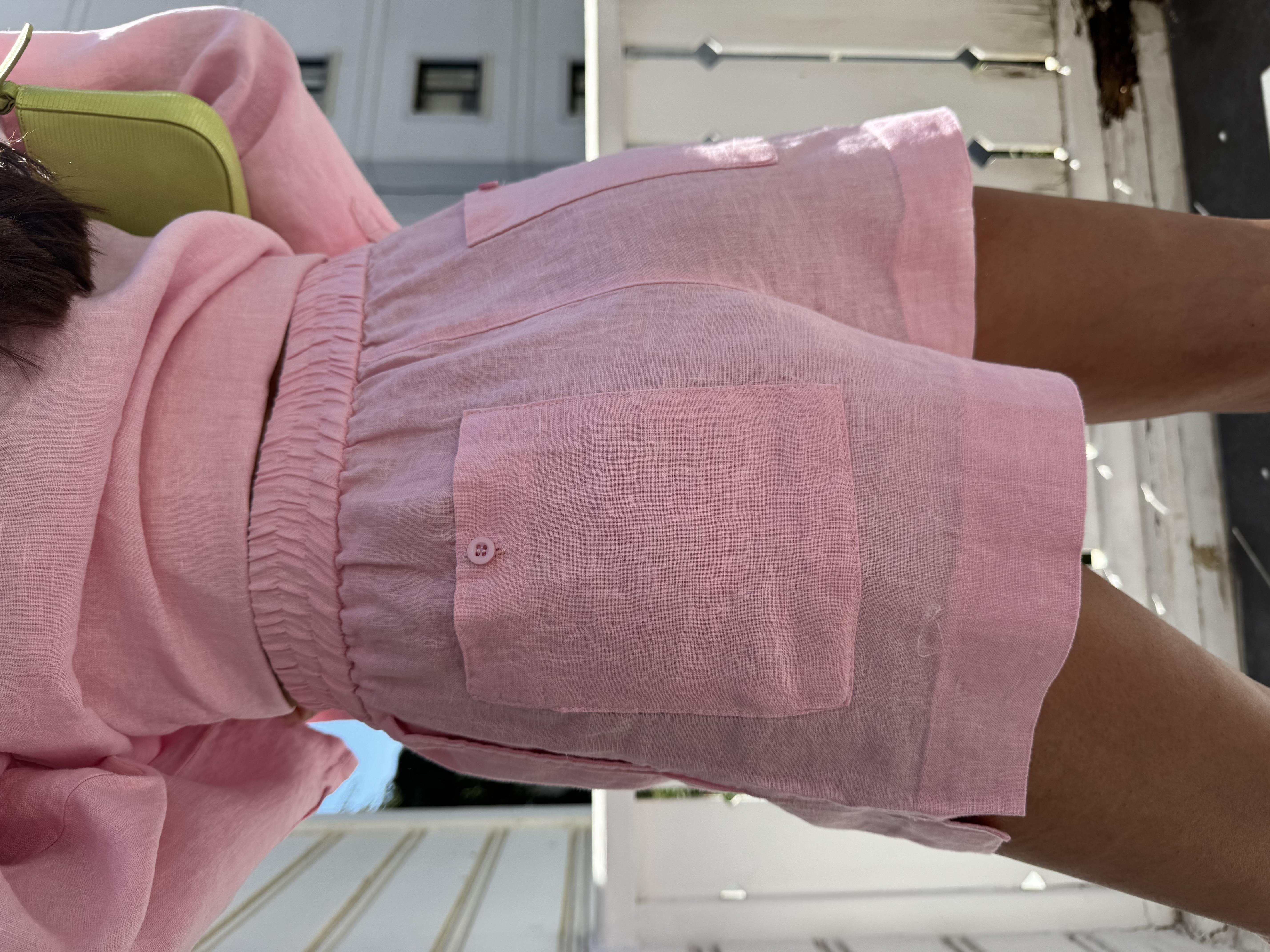 Pembe Keten Şortlu Takım