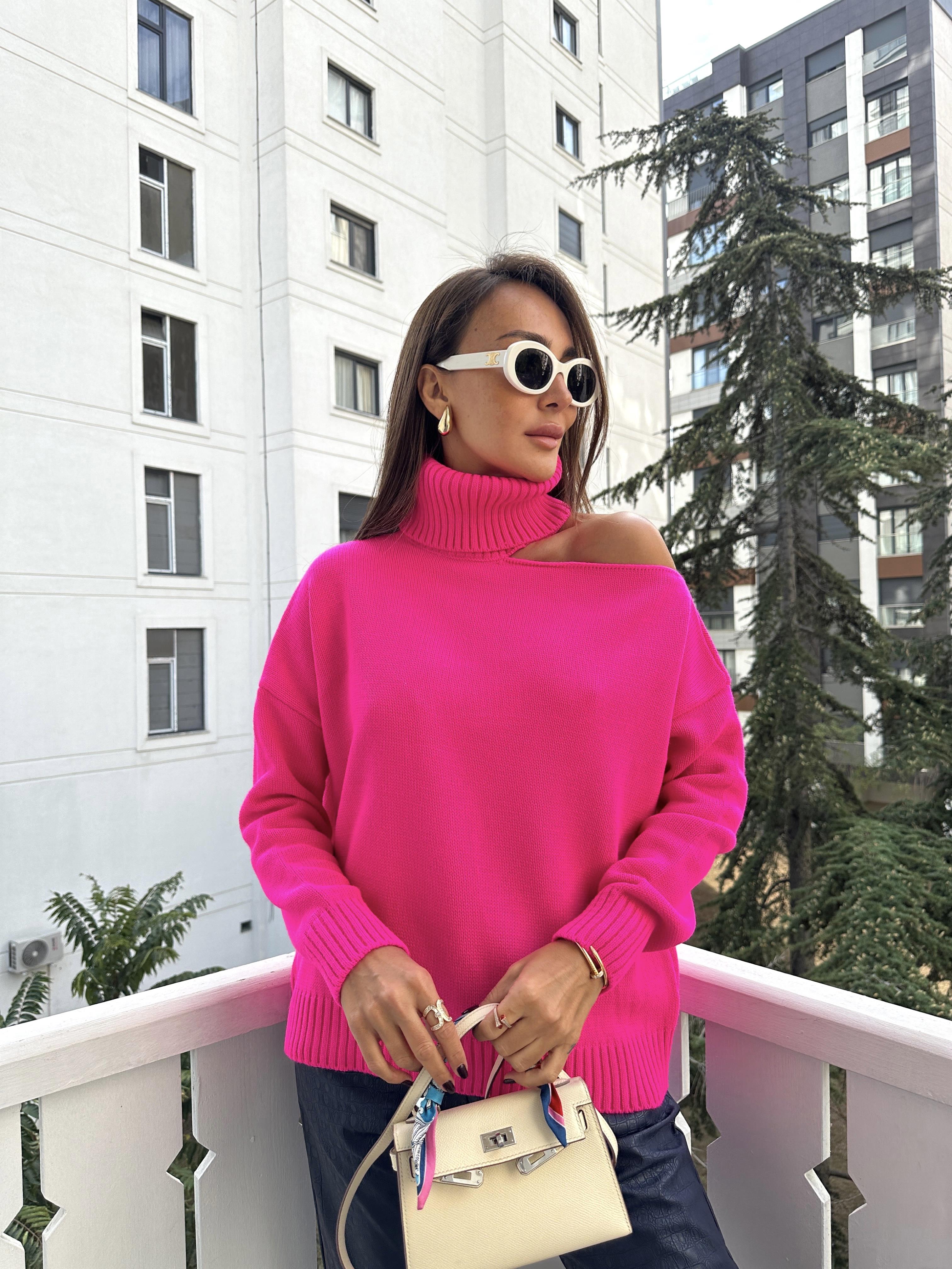 Pembe Omzu Pencereli Balıkçı Kazak