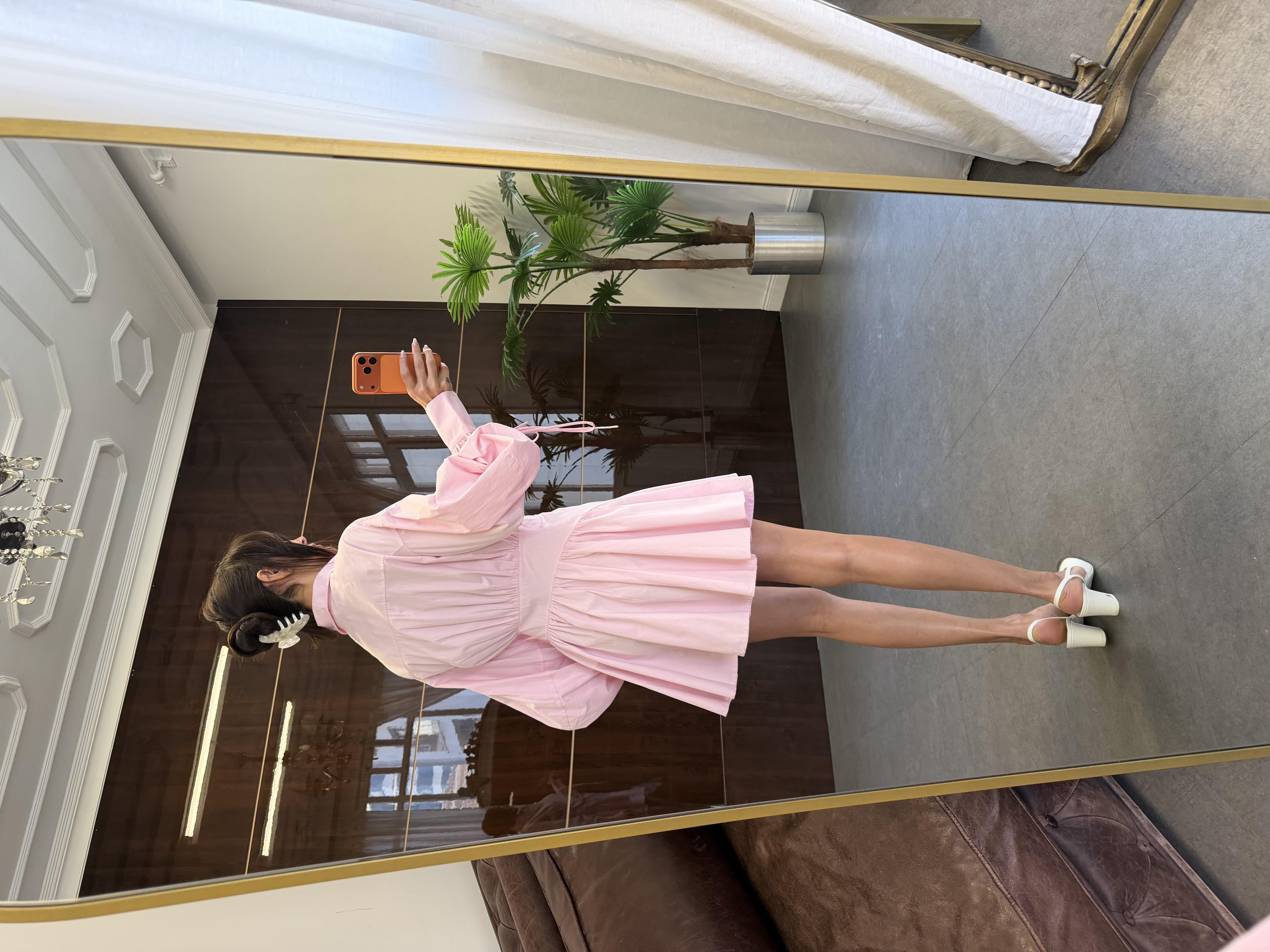 Pembe Tasarım Mini Elbise