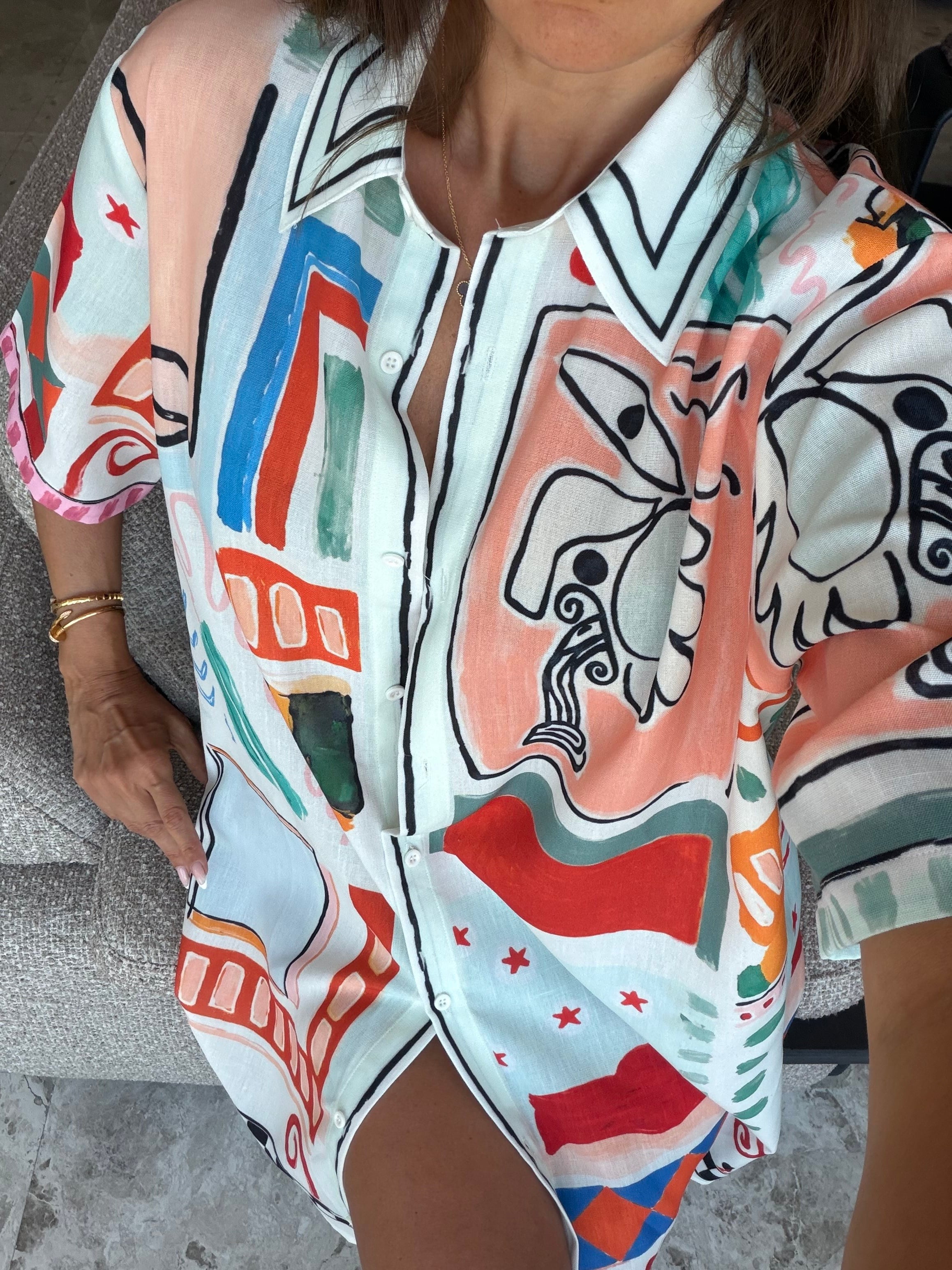 Renkli Figürlü Kuşaklı Kimono