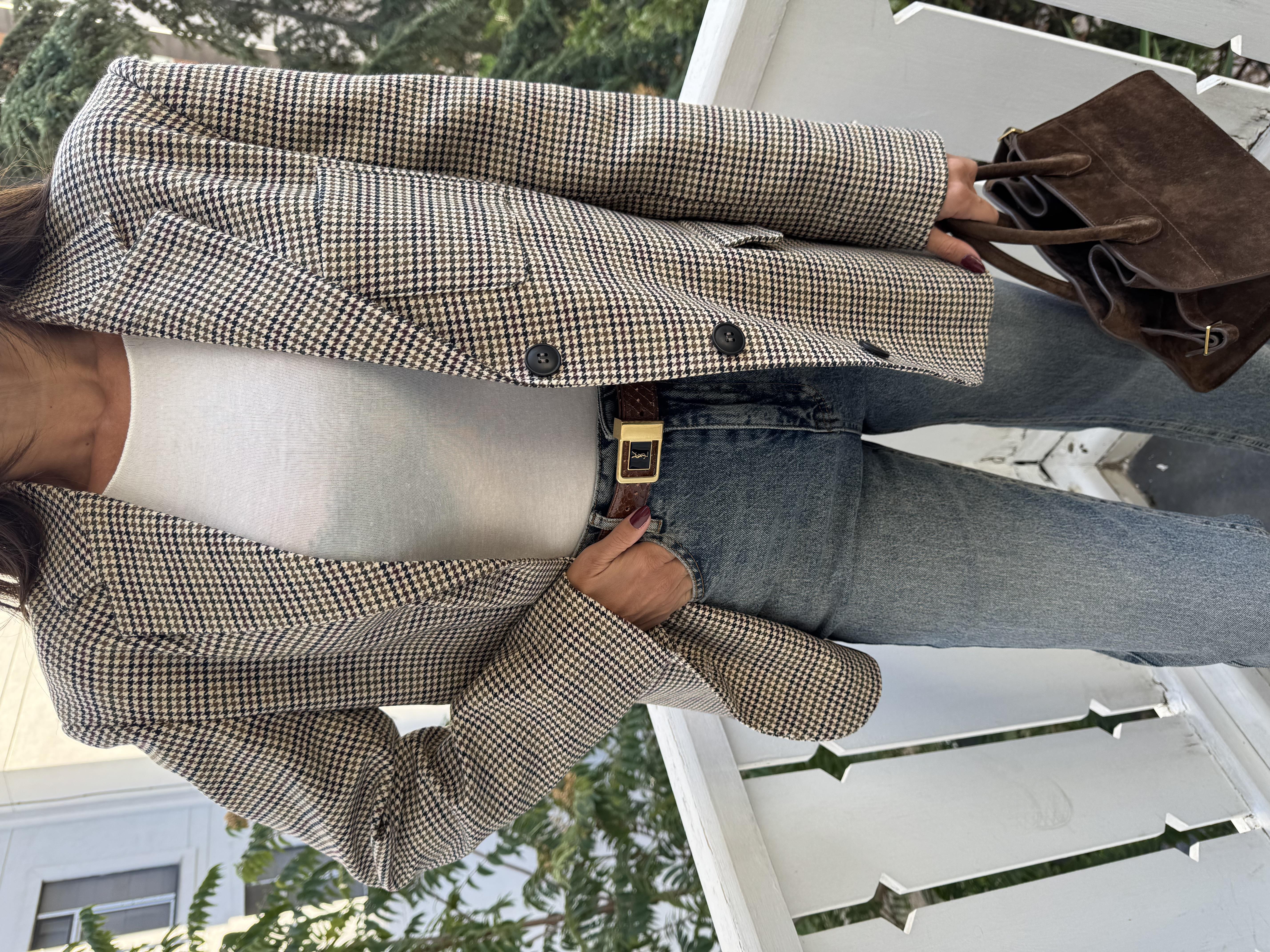 Renkli Ekose Üç Düğme Blazer Ceket