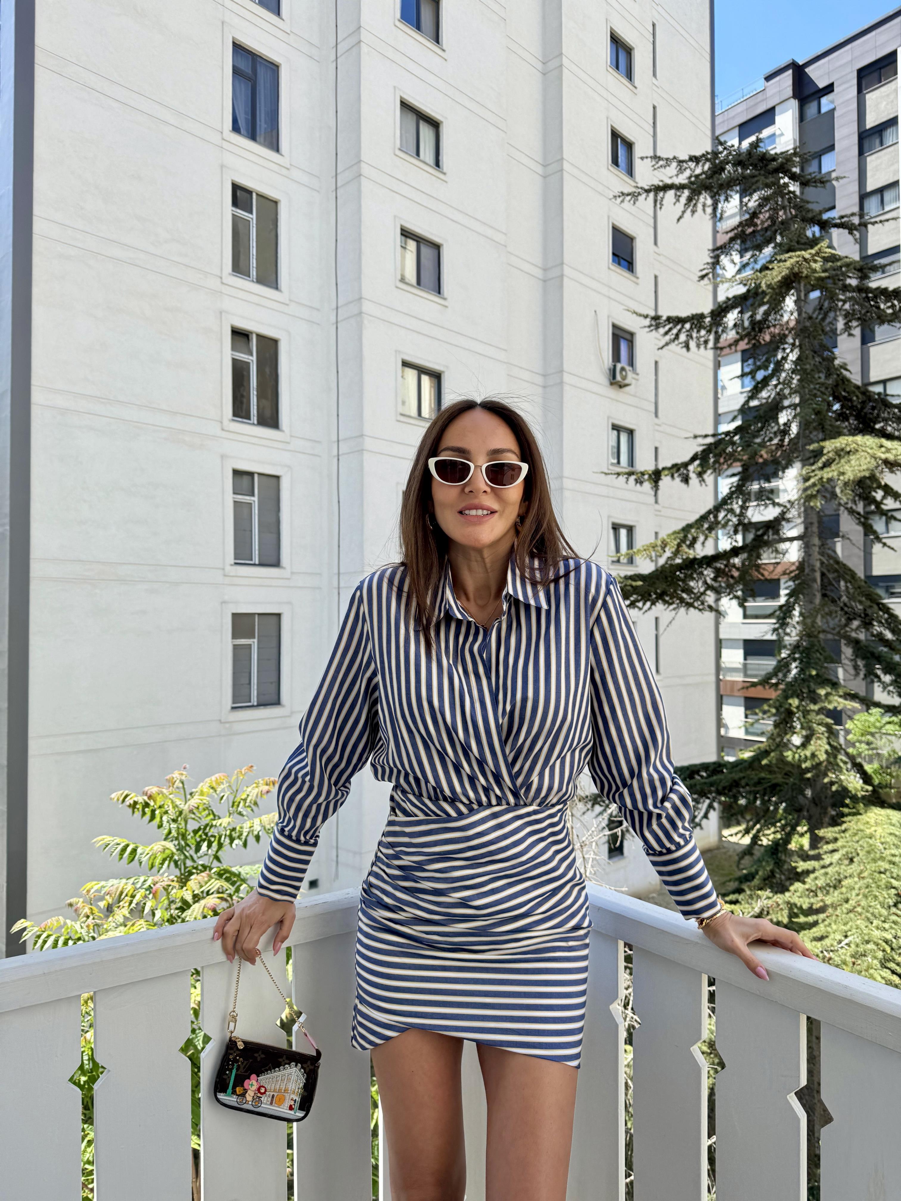 Sarı Çizgili Gömlek Elbise