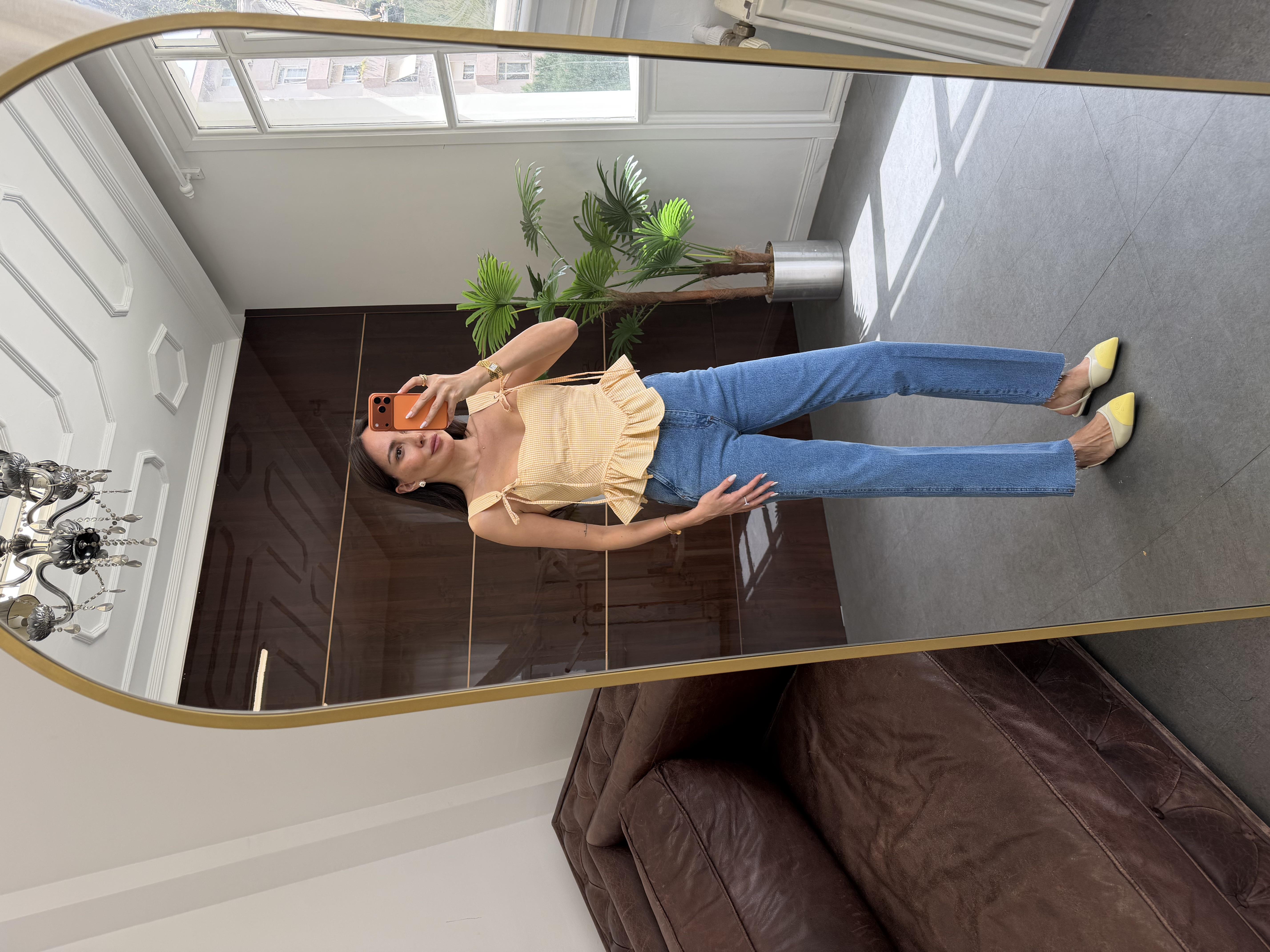 Sarı Fırfırlı Pötikare Bluz