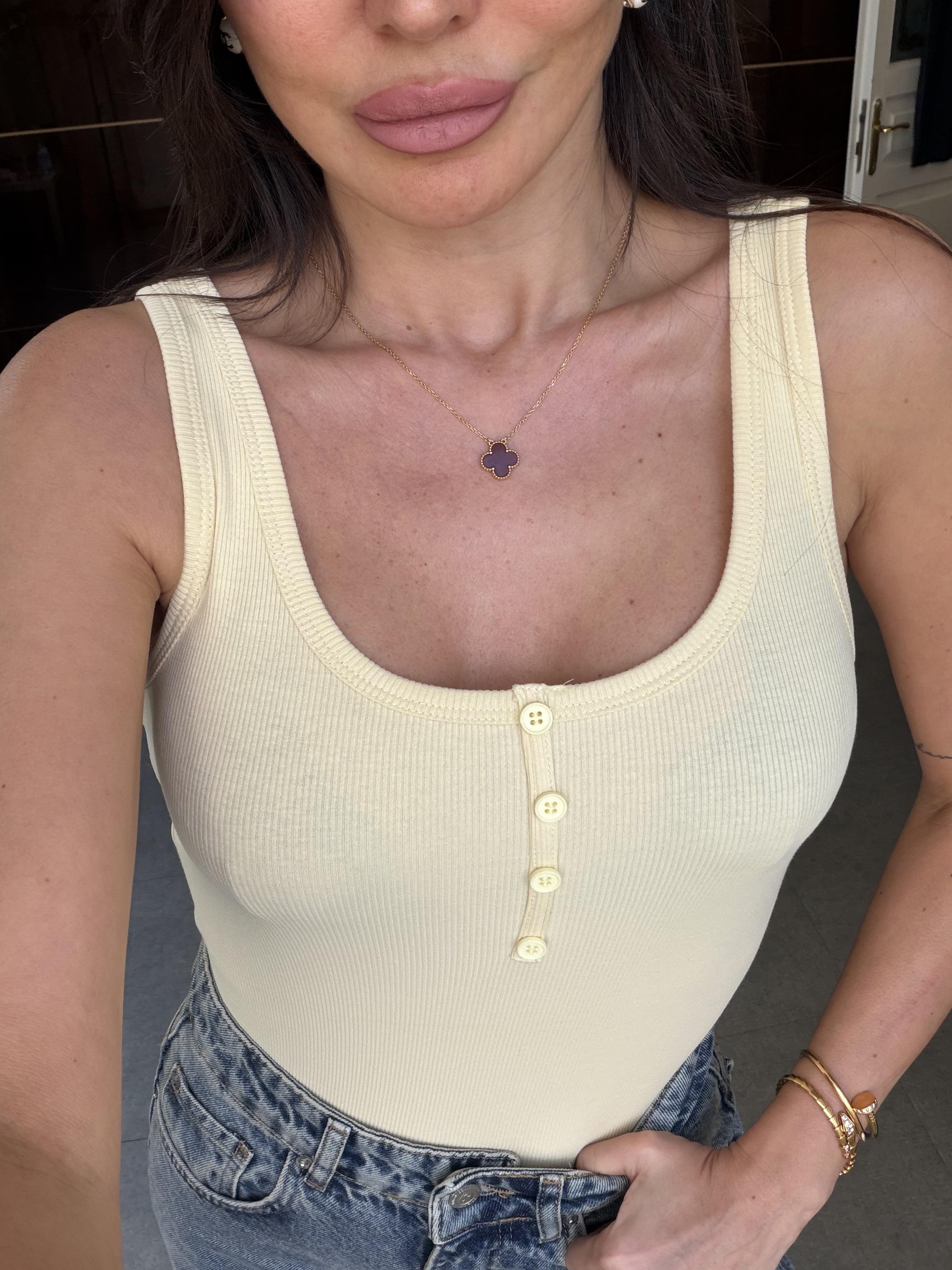 Sarı Önden Düğmeli Atlet Bluz