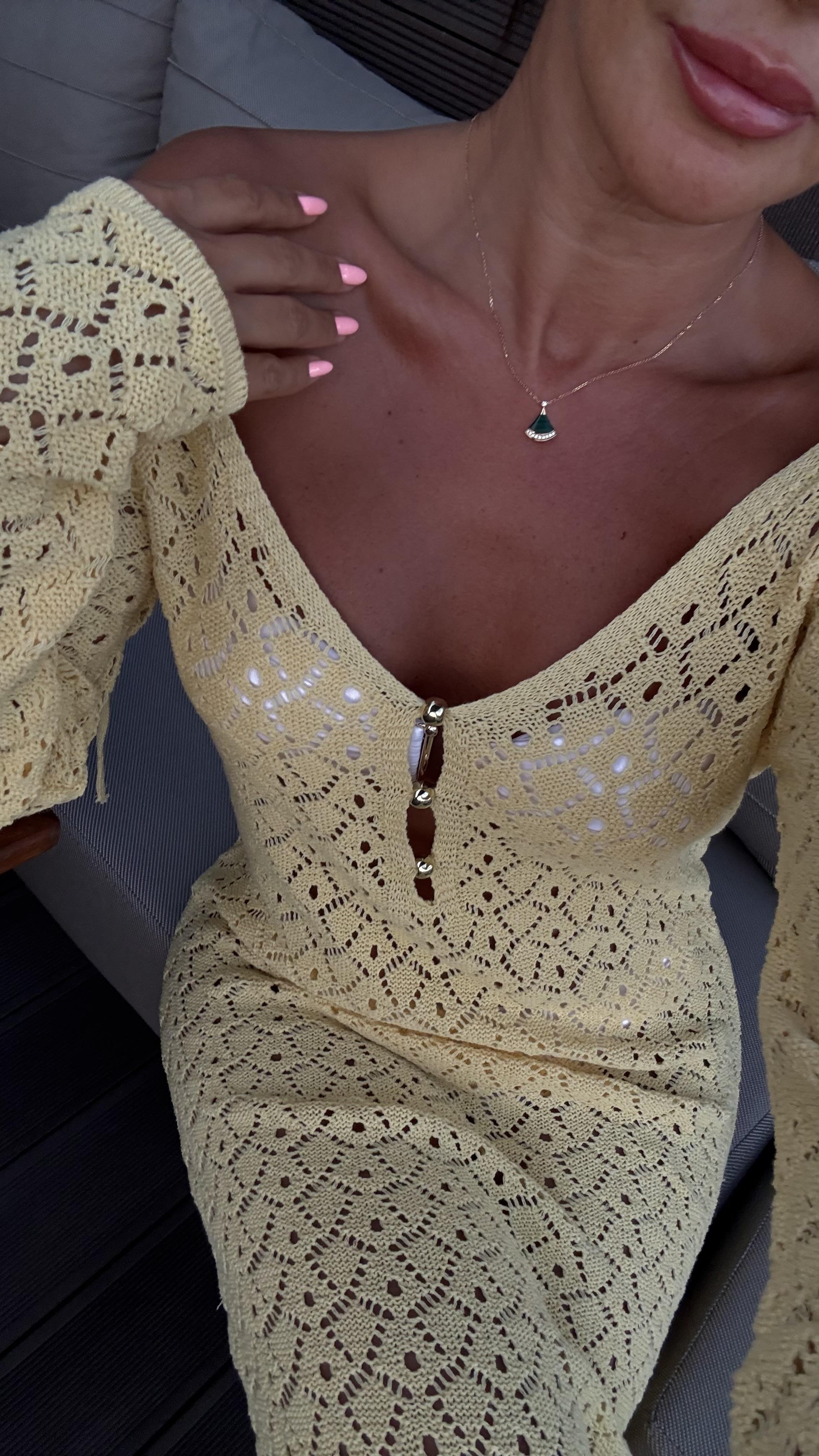 Sarı Önden Düğmeli Triko Elbise