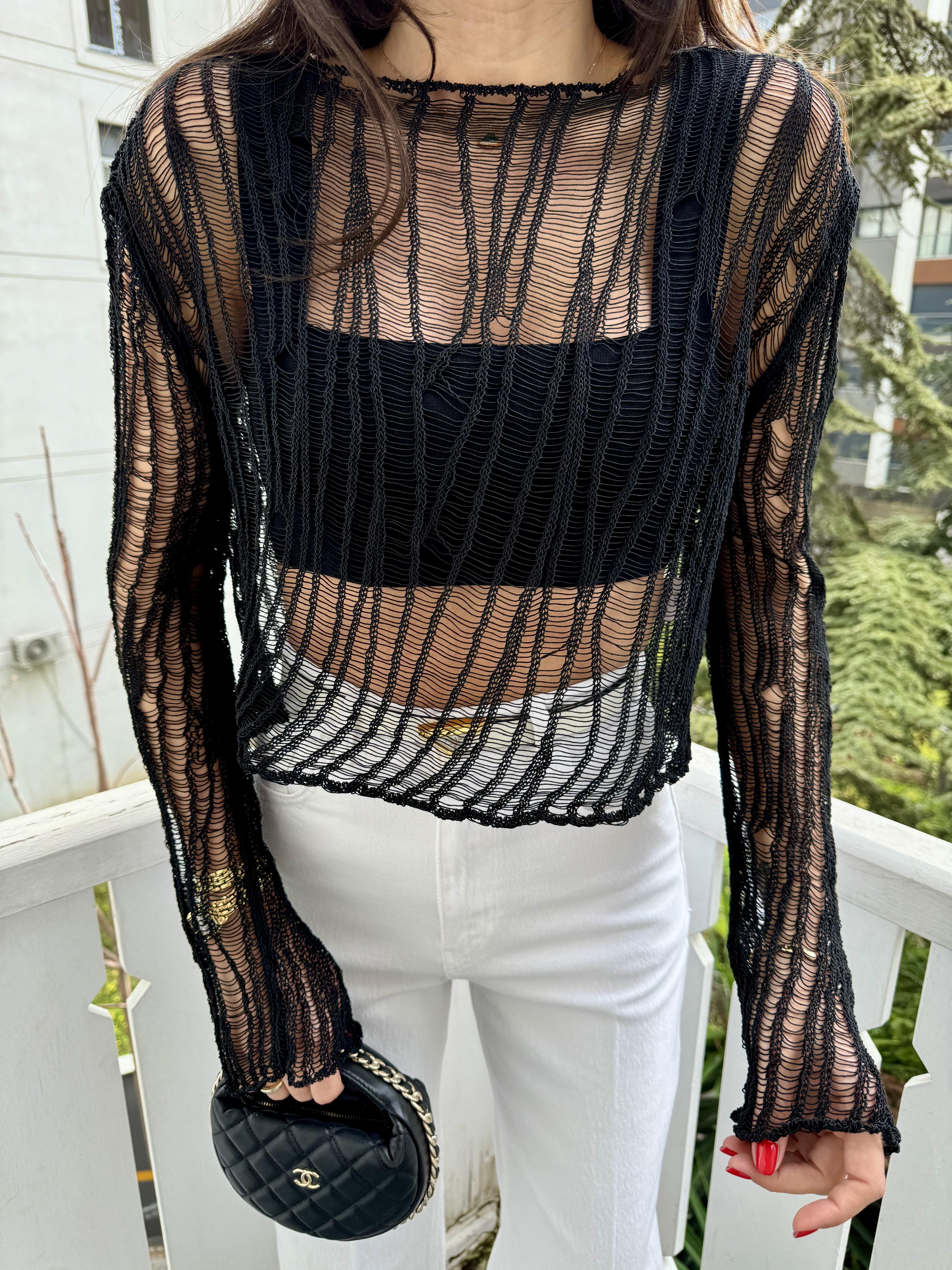 Siyah Ajurlu Triko Bluz