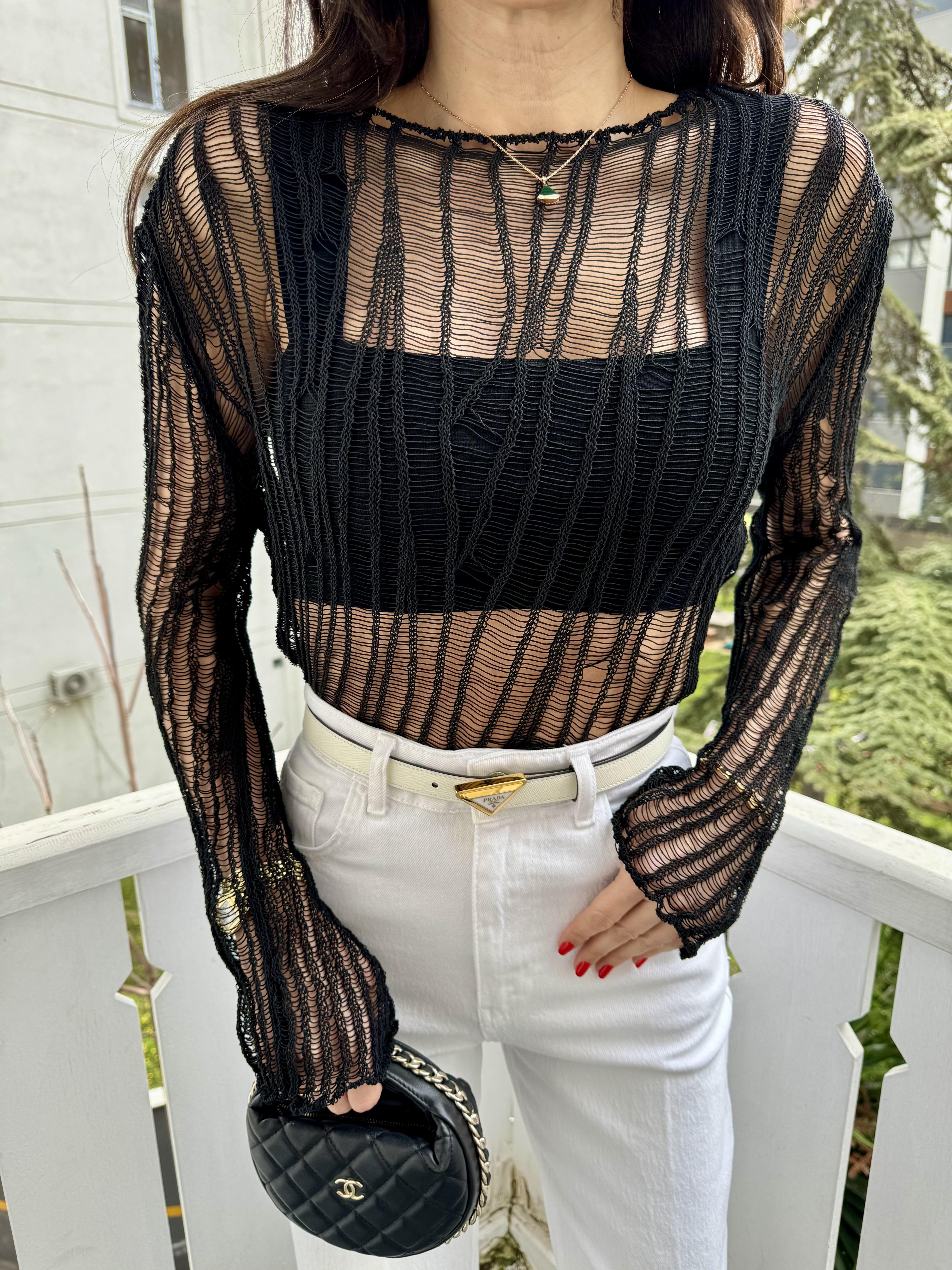 Siyah Ajurlu Triko Bluz