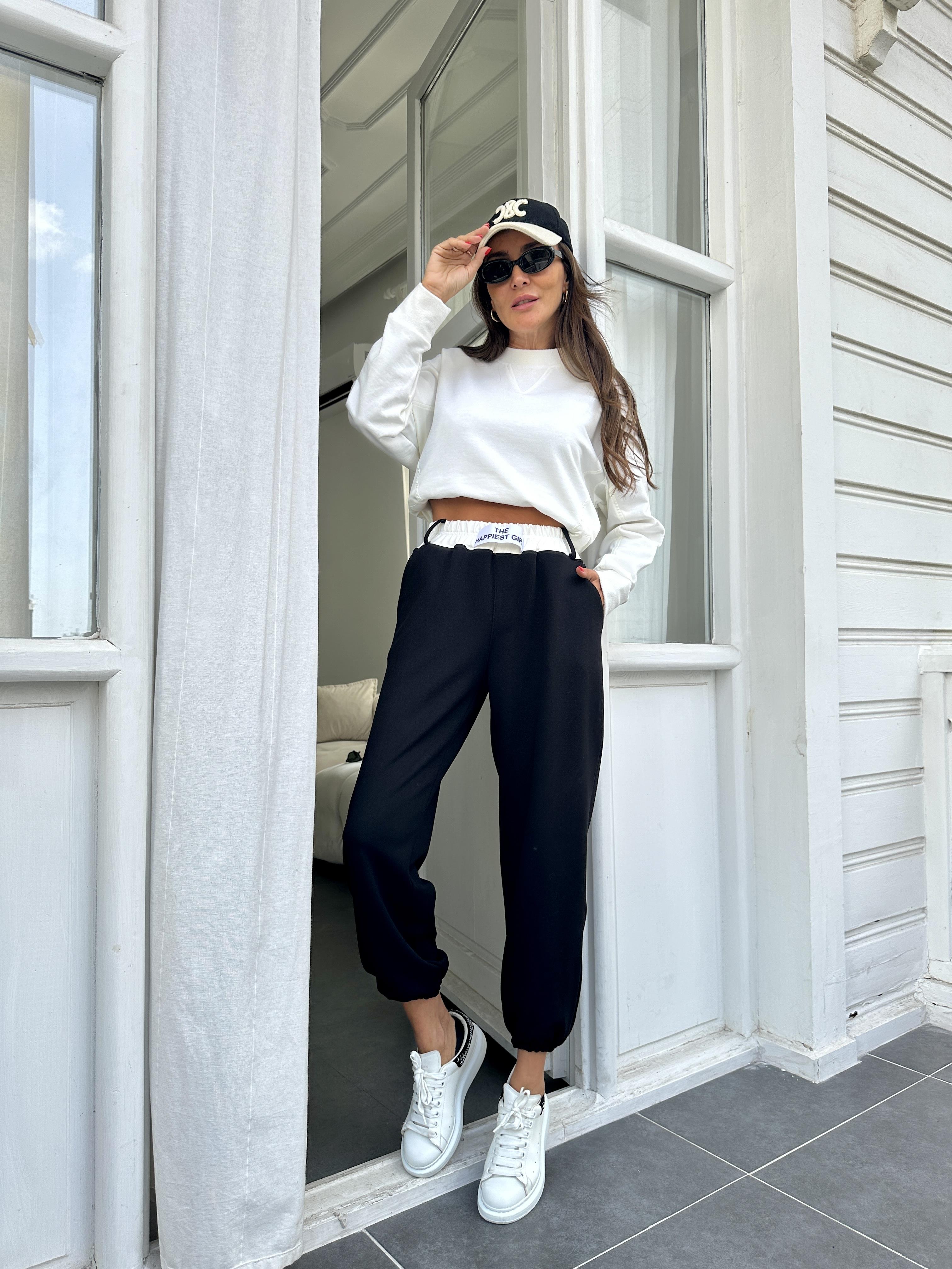 Siyah Beli Lastikli Eşofman