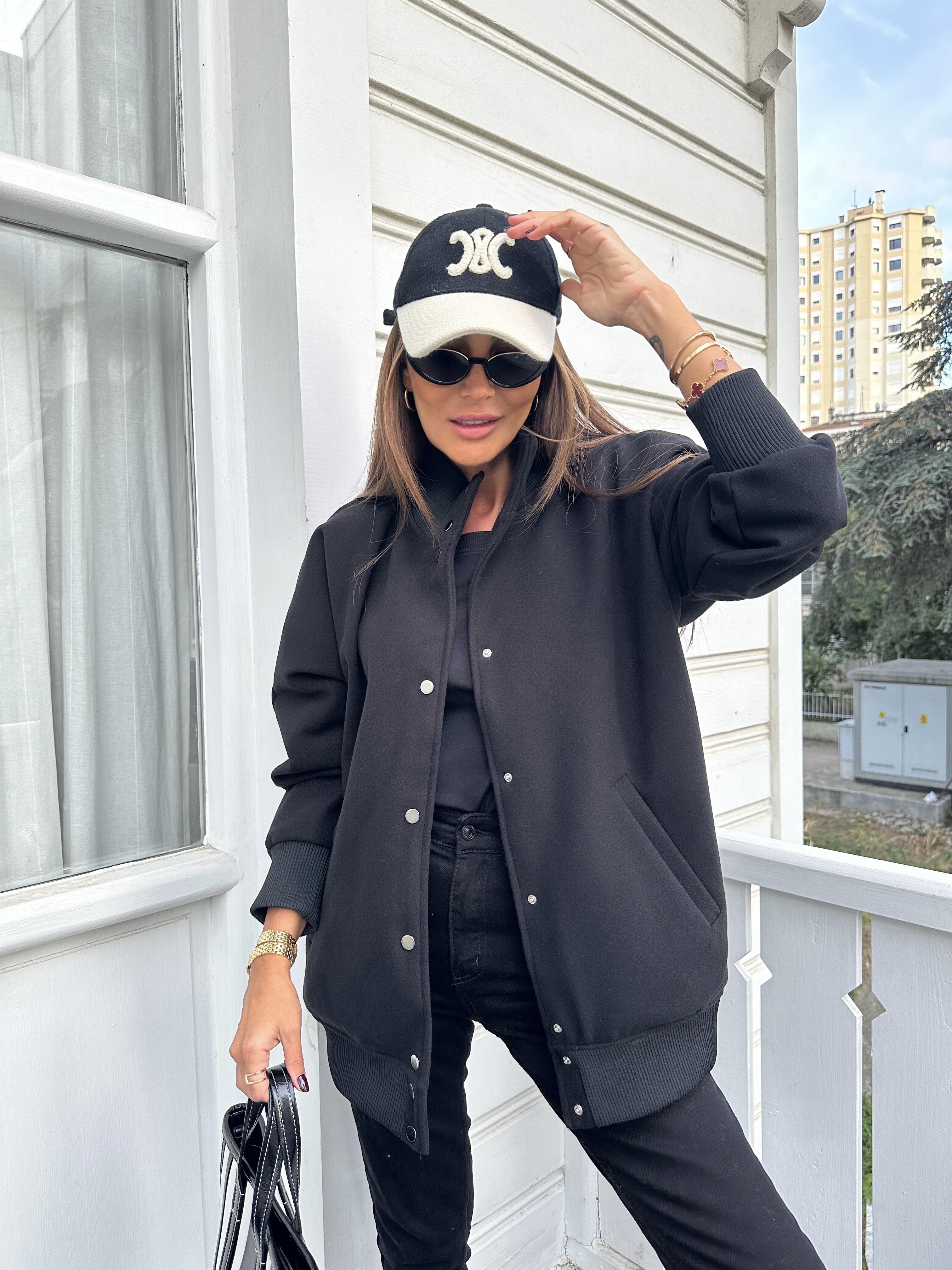 Siyah Bomber Oversize Ceket