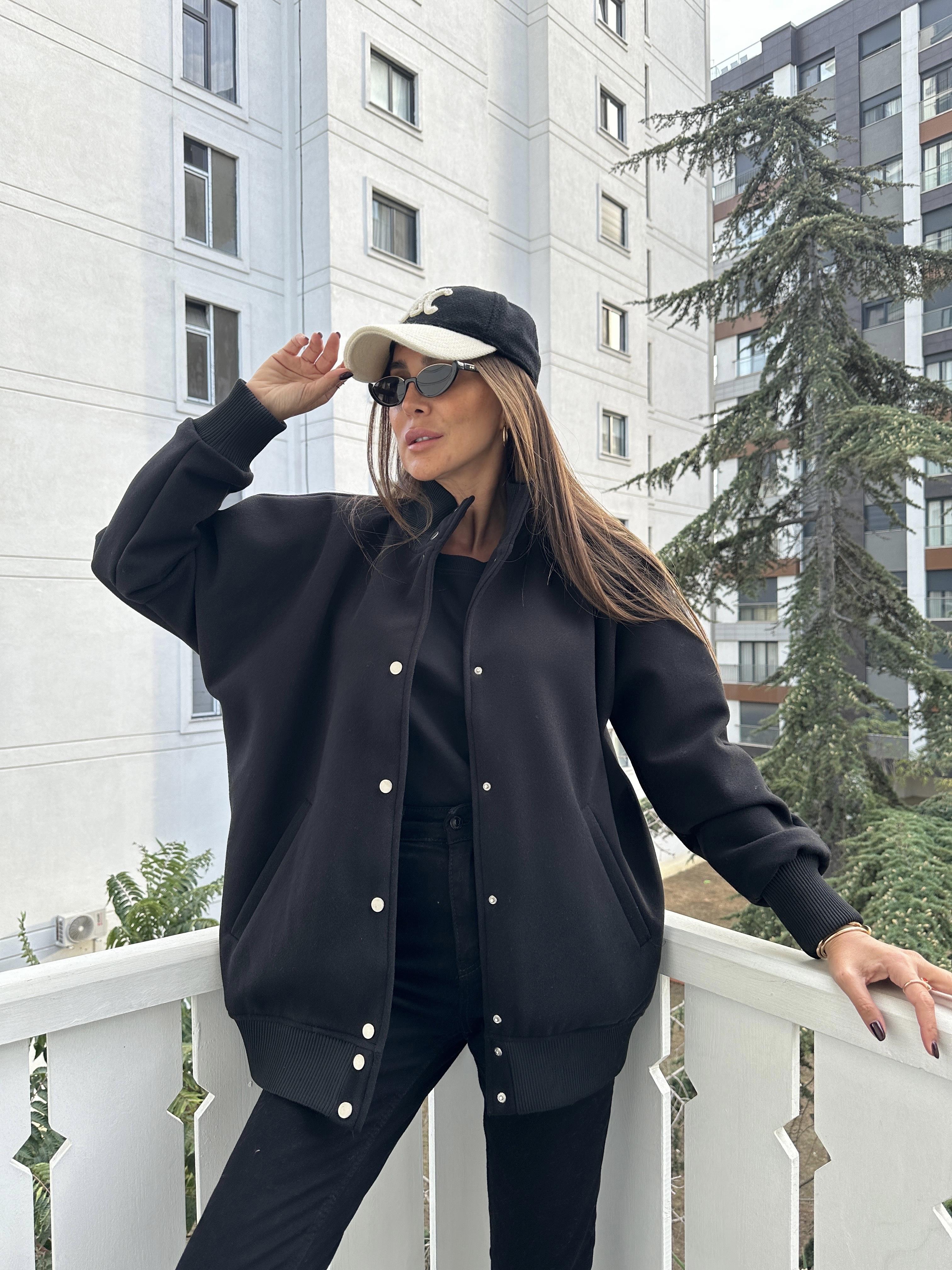 Siyah Bomber Oversize Ceket