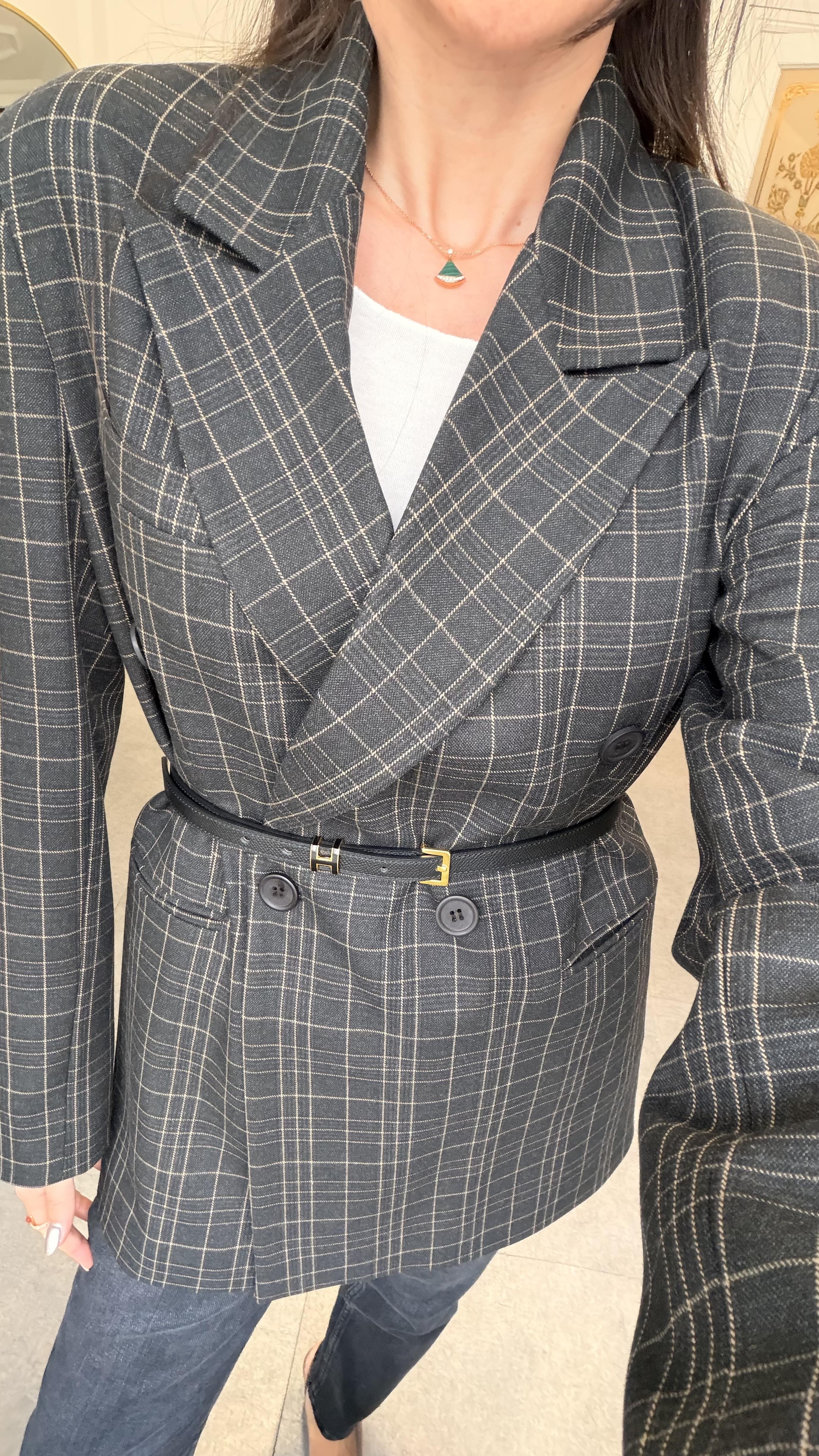 Antrasit Çizgi Desen Blazer Ceket