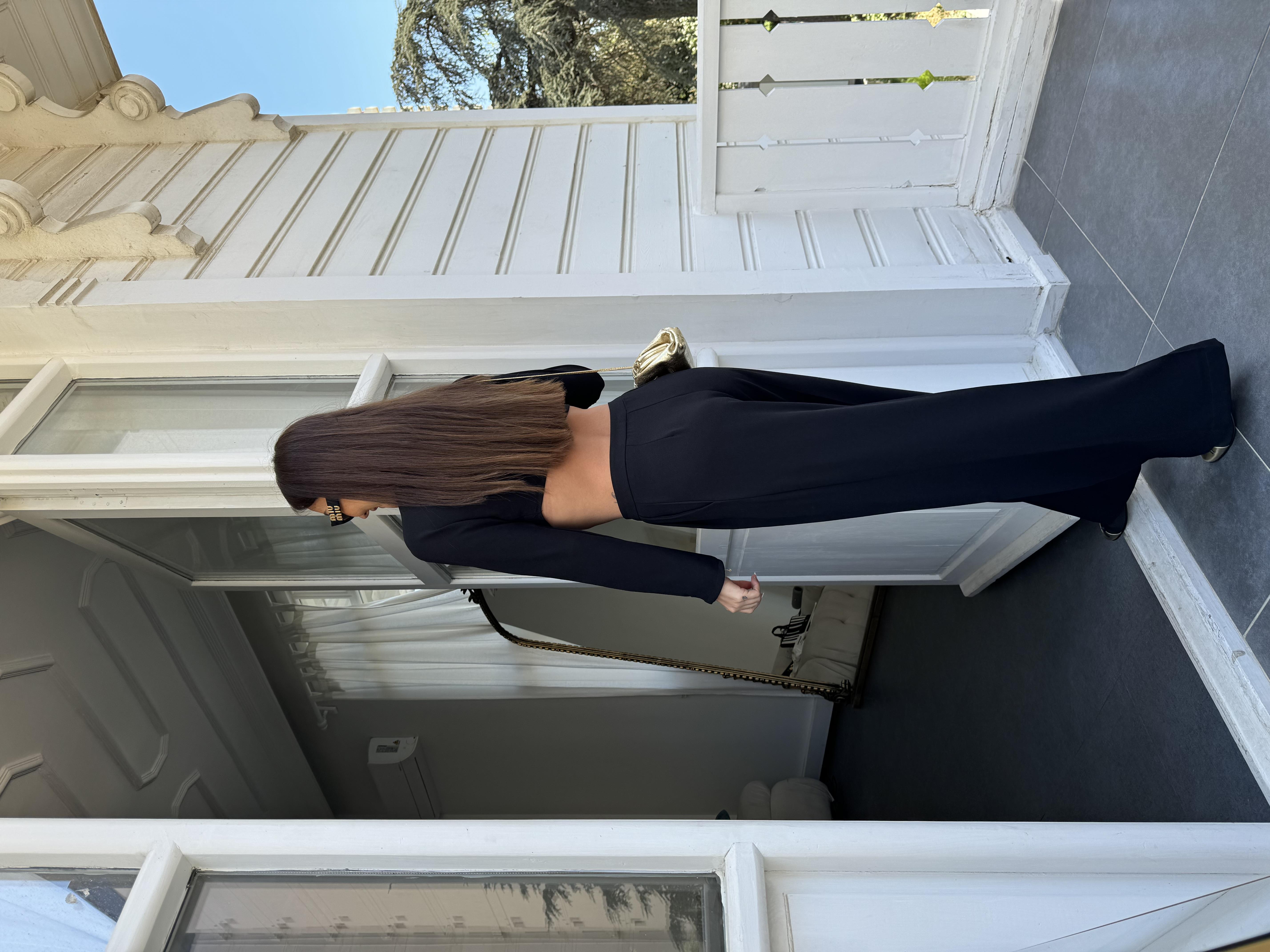 Siyah Crop Pantolon Takım