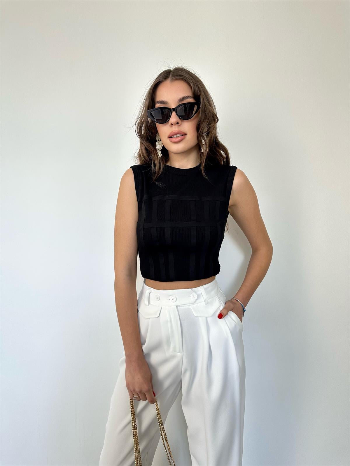 Siyah Crop Top Bluz