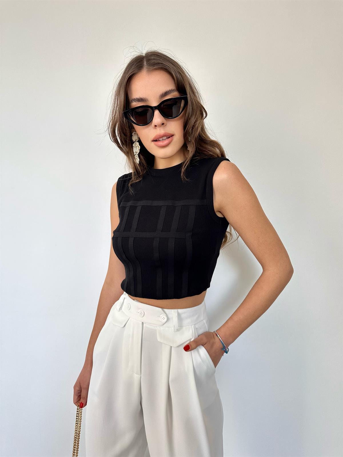 Siyah Crop Top Bluz
