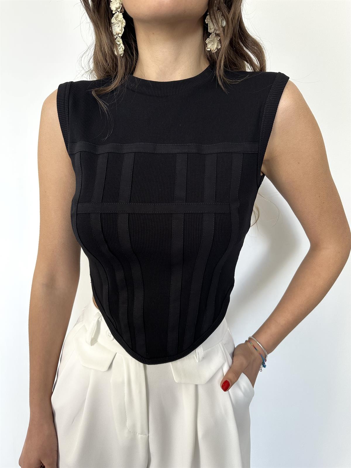 Siyah Crop Top Bluz
