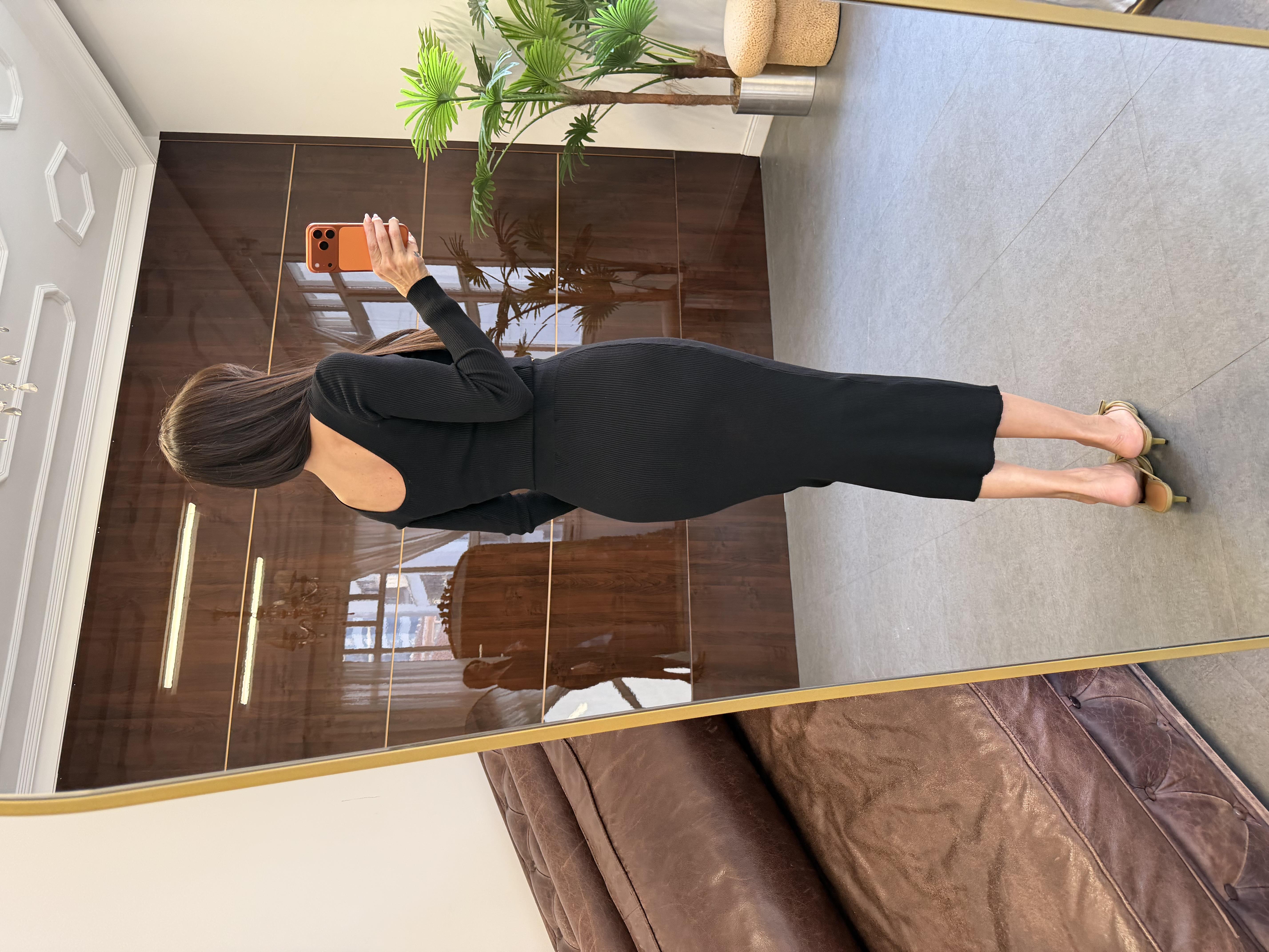 Siyah Fitilli V Yaka Etekli Takım